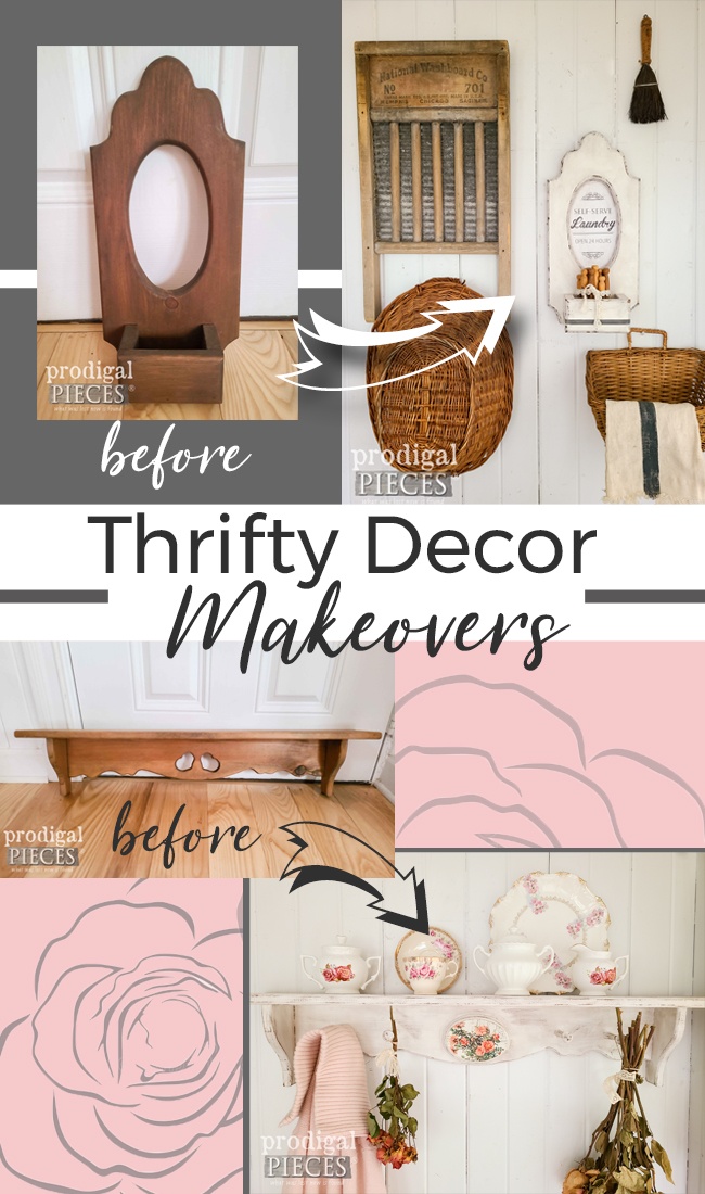 Two fun and functional thrifty decor makeovers to create a home story. DIY details at Prodigal Pieces | prodigalpieces.com #prodigalpieces #homedecor #shabbychic #home #thrifted #upcycled