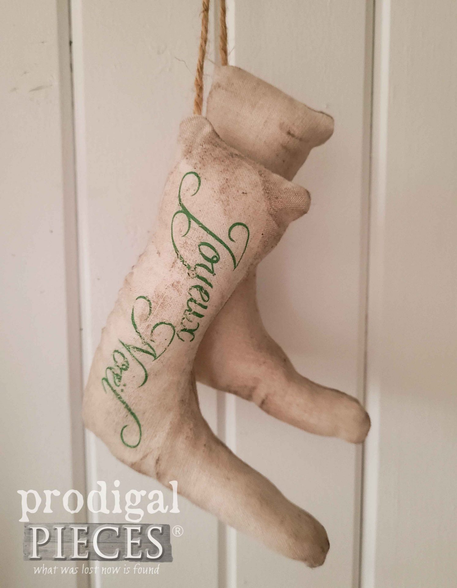 Primitive Farmhouse Stockings with Tutorial by Larissa of Prodigal Pieces | prodigalpieces.com #prodigalpieces #farmhouse #christmas