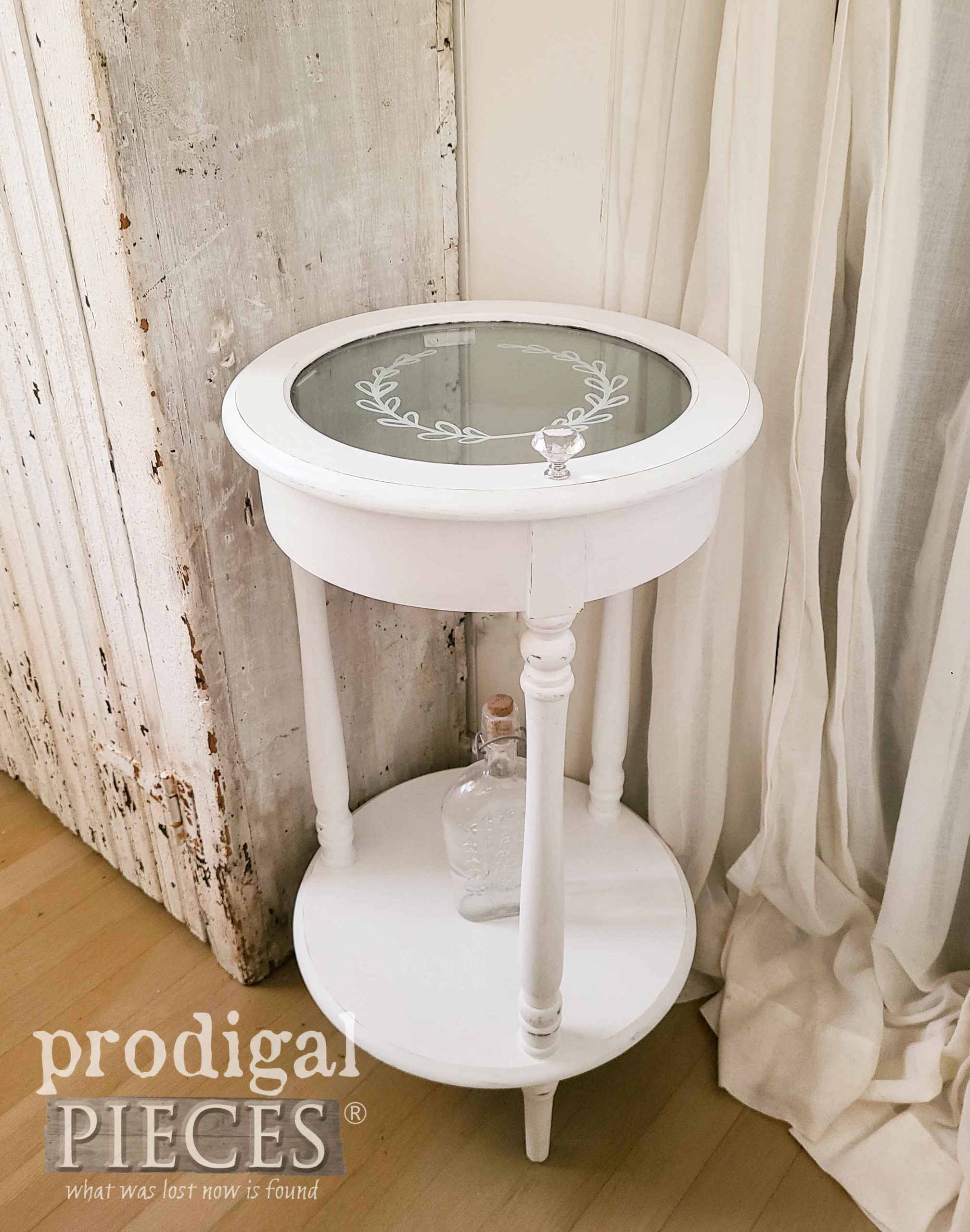 Shabby Chic Glass Top Tiered Side Table by Larissa of Prodigal Pieces | prodigalpieces.com #prodigalpieces #furniture #home #homedecor