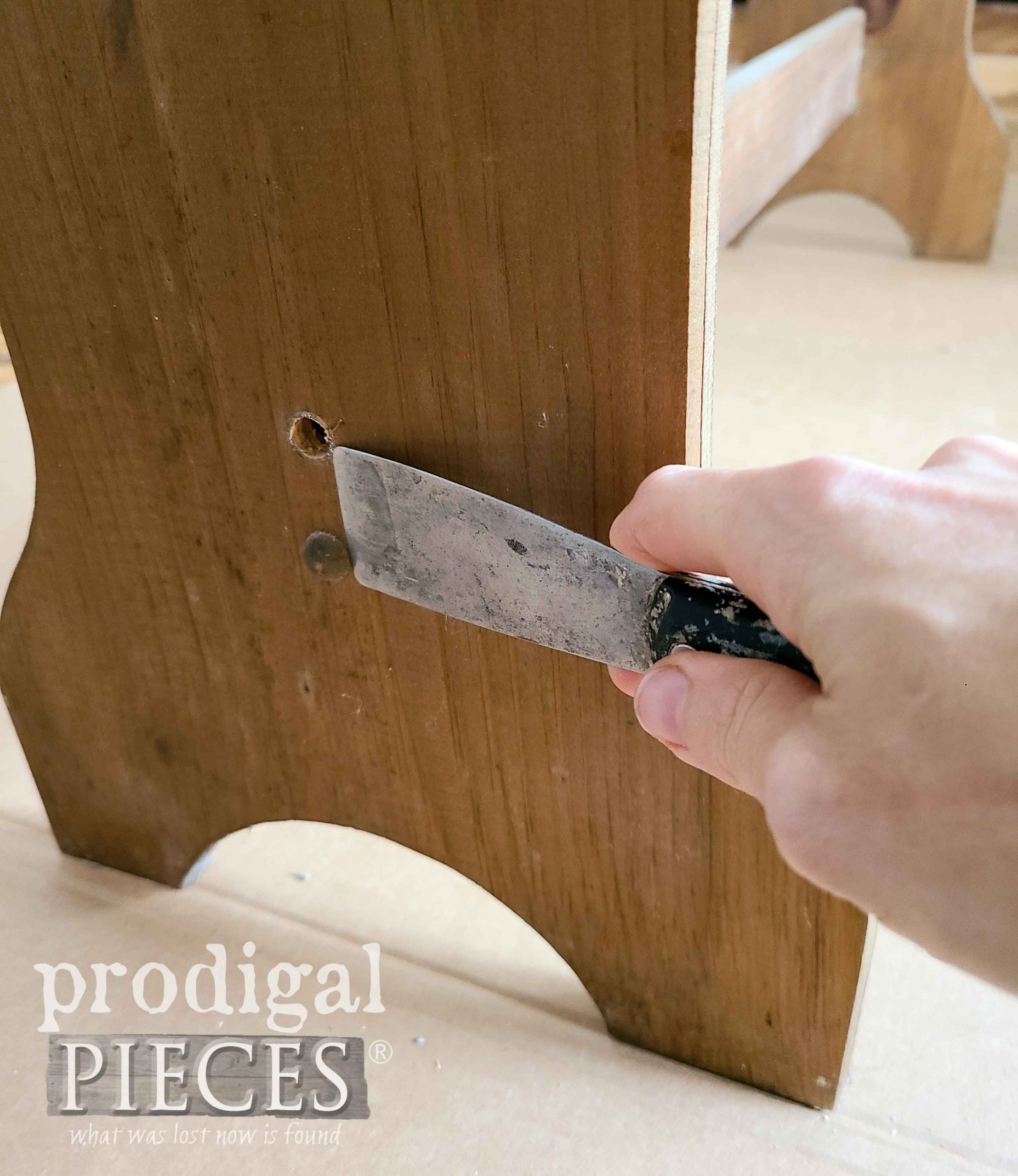 Removing Quilt Rack Wood Plugs | prodigalpieces.com