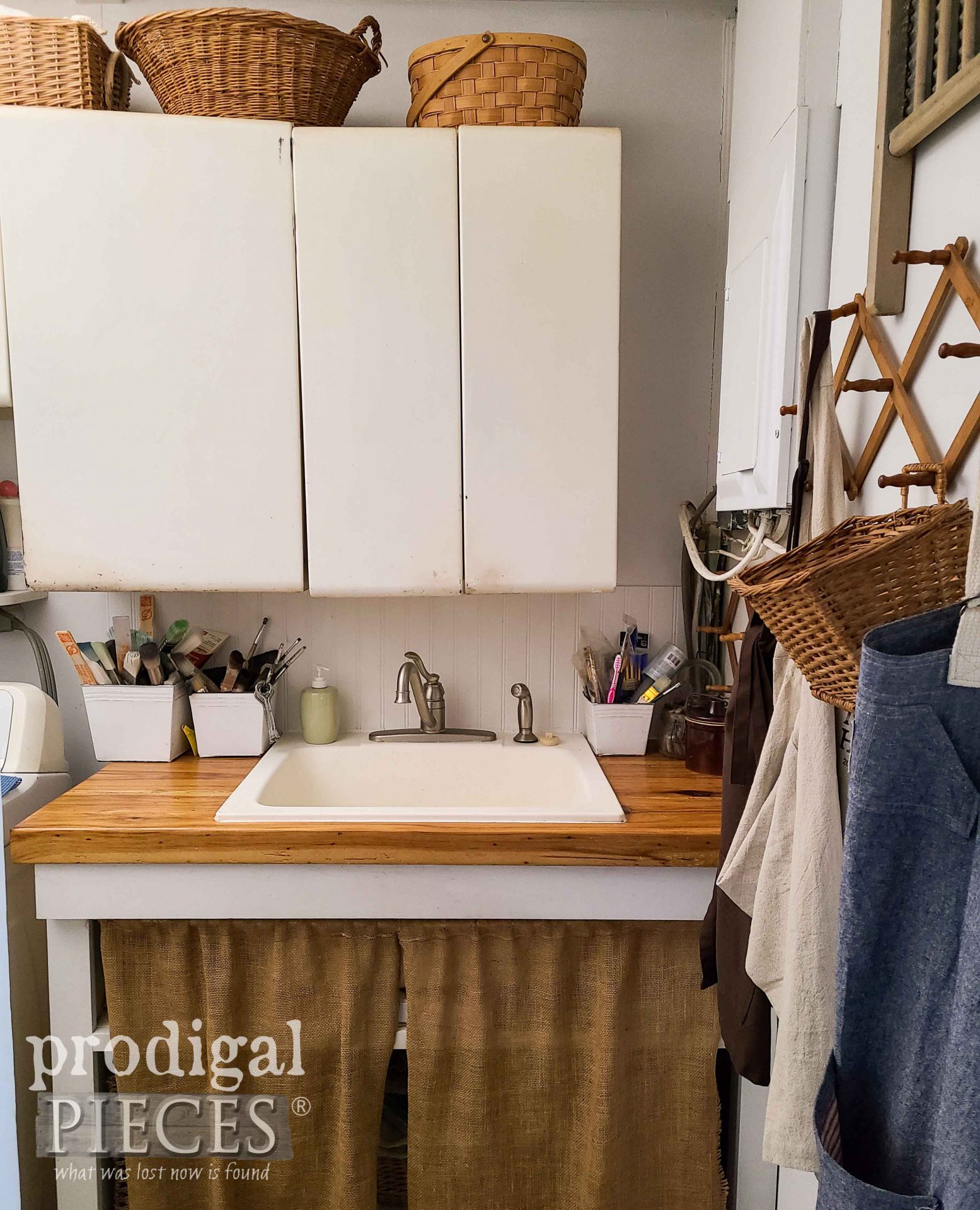 Farmhouse Laundry Sink with Reclaimed Wood Counters by Prodigal Pieces | prodigalpieces.com #prodigalpieces #laundry #diy