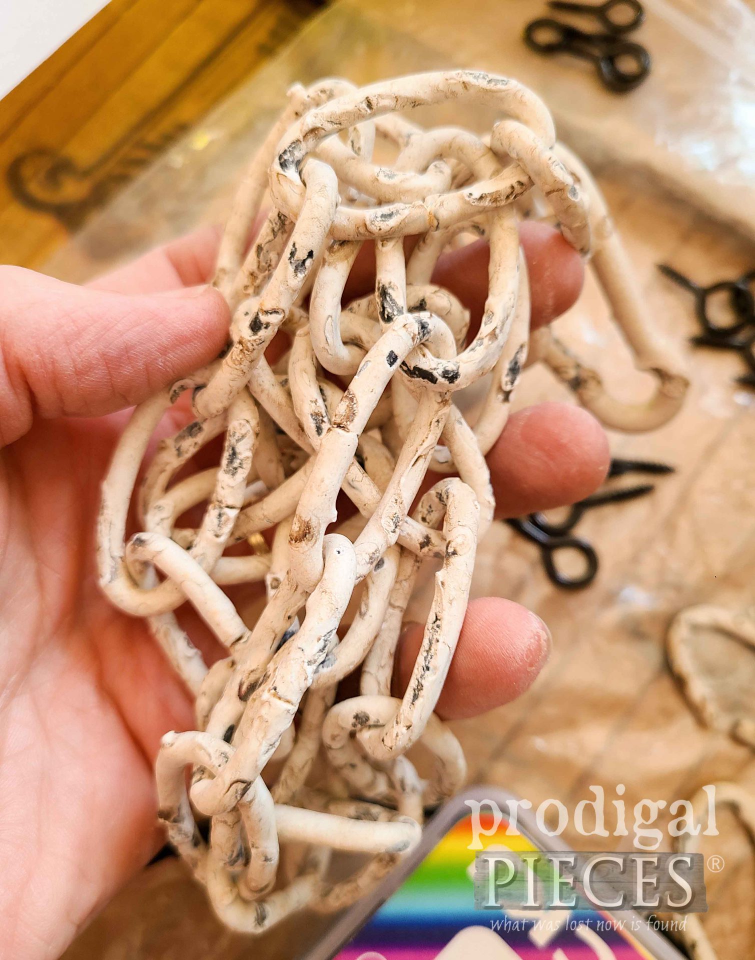 Chippy Painted Chain Link for Salvage Decor by Larissa of Prodigal Pieces | prodigalpieces.com