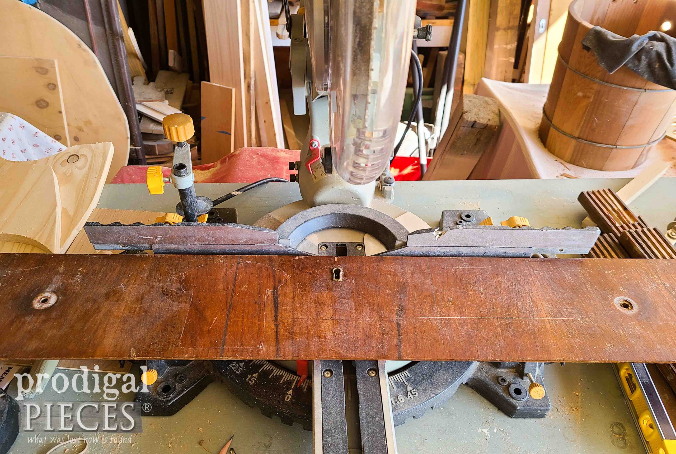 Drawer Front on Miter Saw for Reclaimed Bench | Prodigal Pieces | prodigalpieces.com