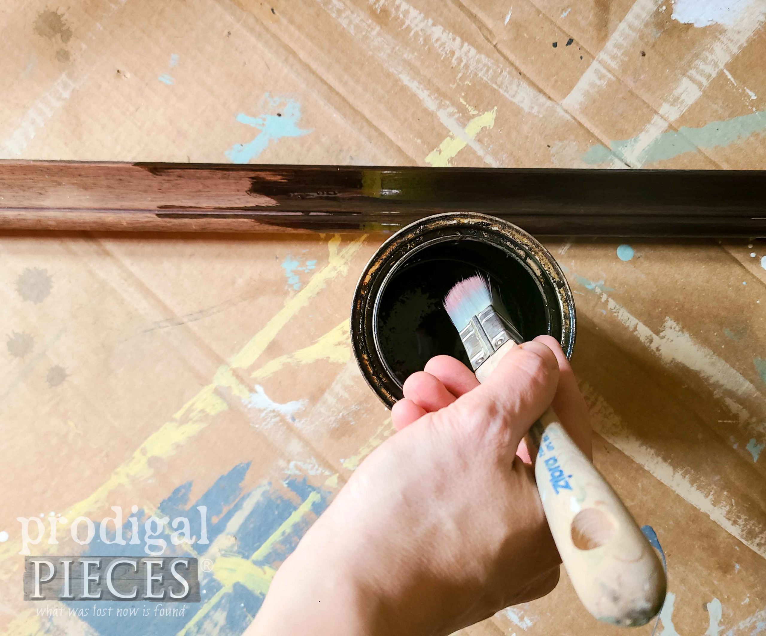 Staining Upcycled Mirror Frame with Provincial Stain | prodigalpieces.com