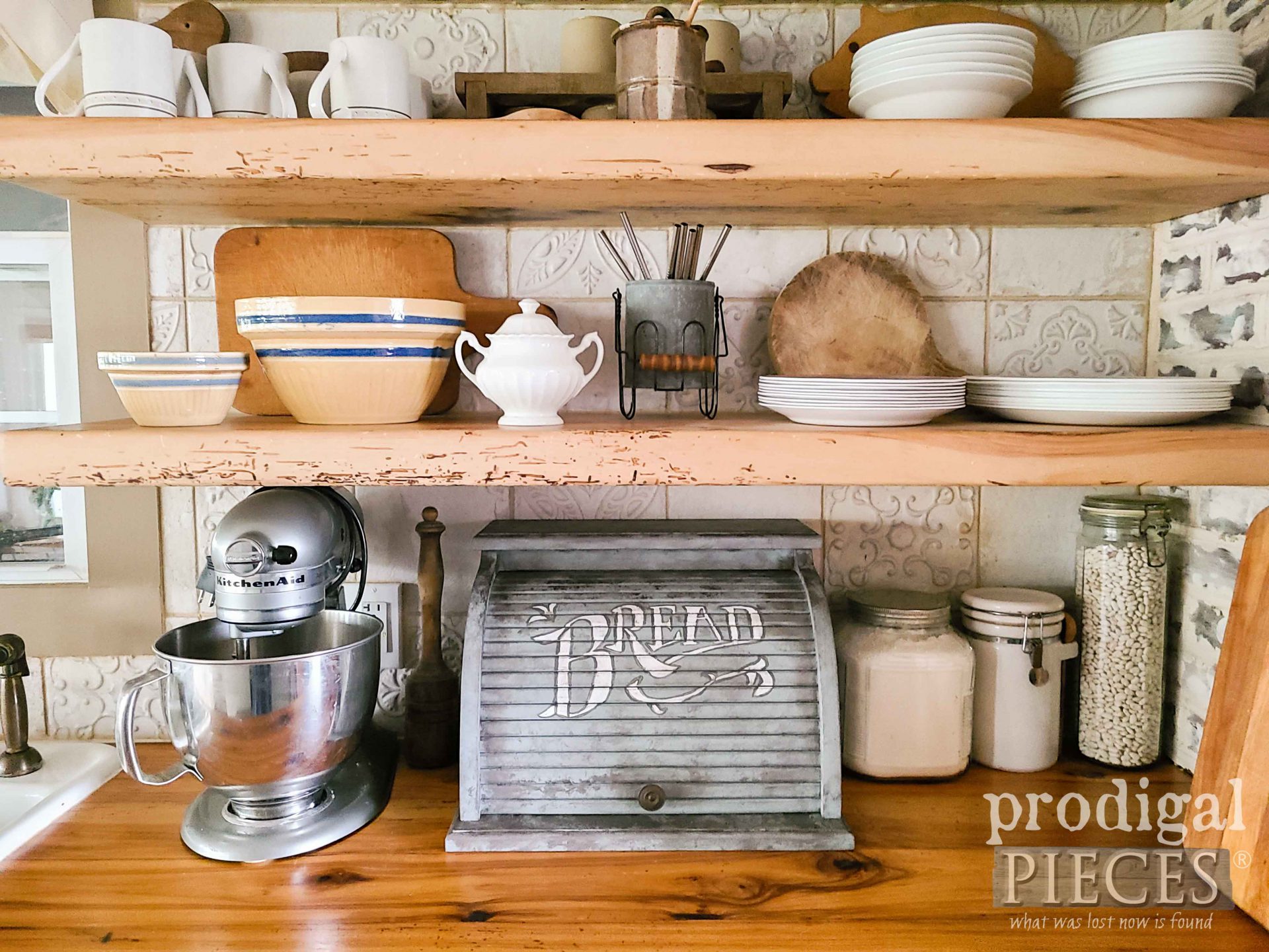 Farmhouse Bread Box with Faux Zinc Tutorial by Larissa of Prodigal Pieces | prodigalpieces.com #prodigalpieces #farmhouse #vintage #home #kitchen #diy #zinc