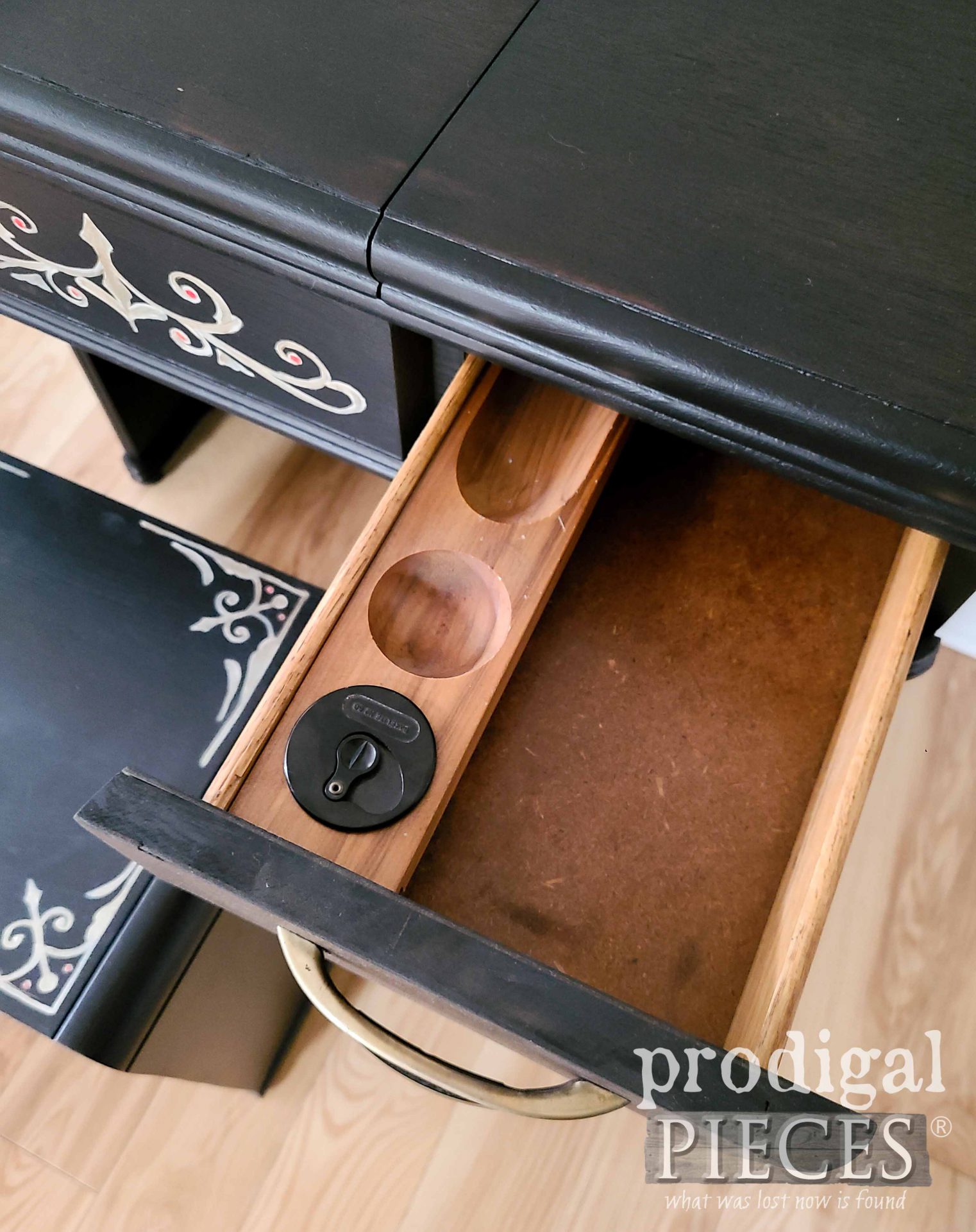 Antique Ink Well in Art Deco Sewing Desk by Larissa of Prodigal Pieces | prodigalpieces.com #prodigalpieces #artdeco #vintage #home #furniture