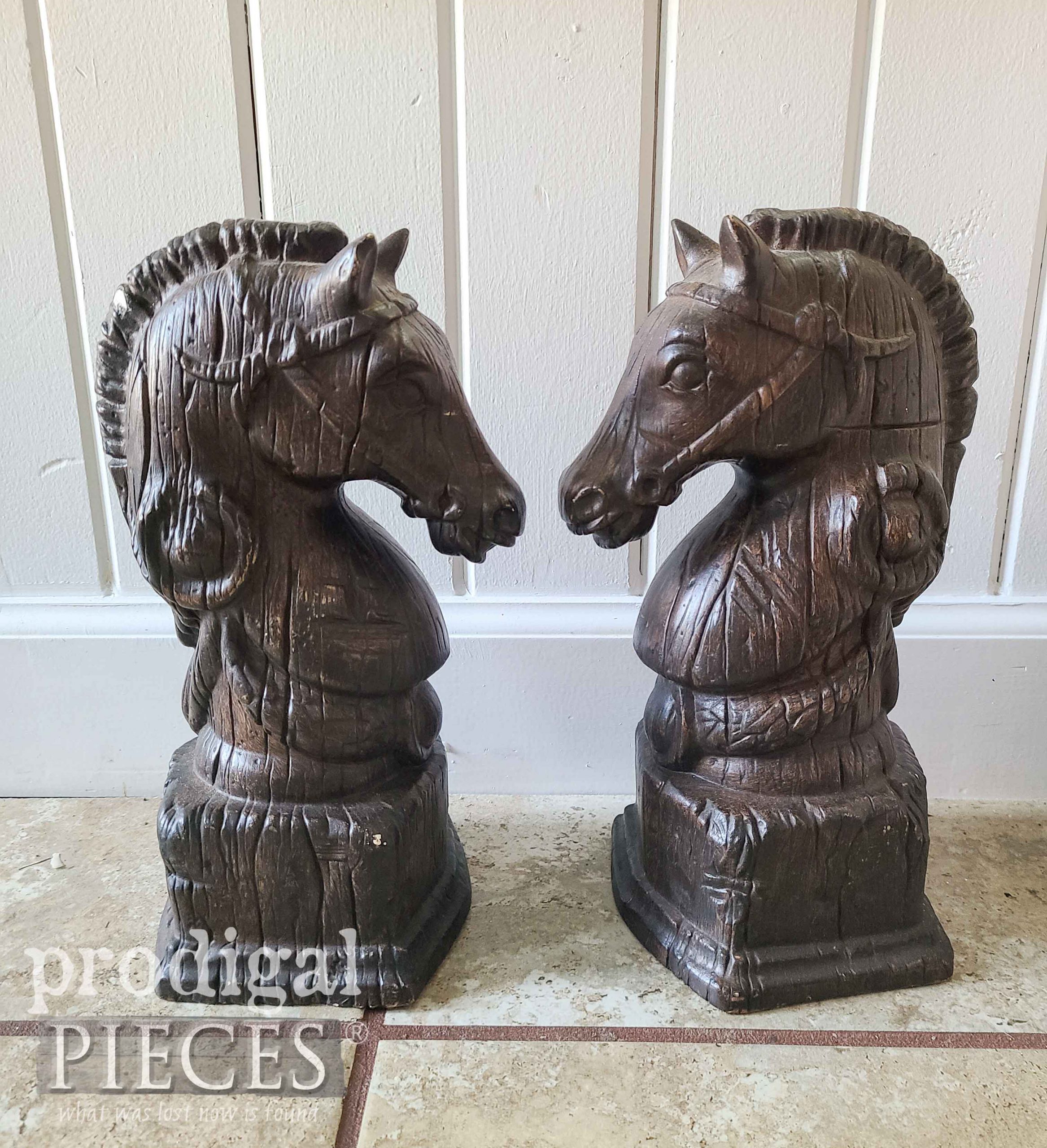 Vintage Horsehead Bookends Before Makeover by prodigalpieces.com