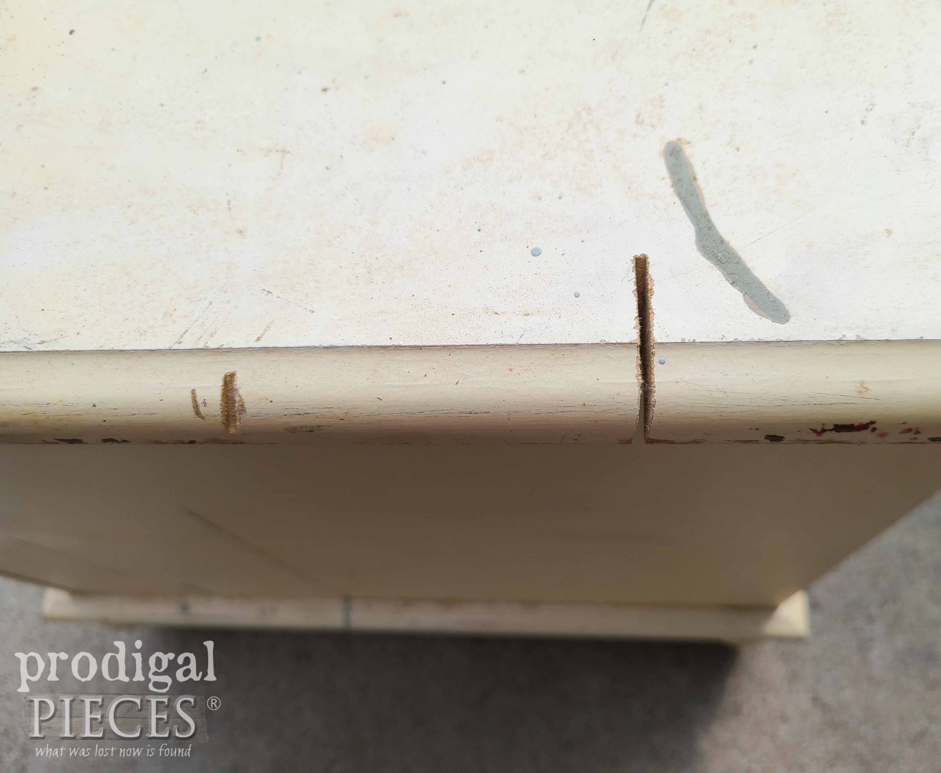 Cut Marks in Vintage Cabinet Side Table | prodigalpieces.com