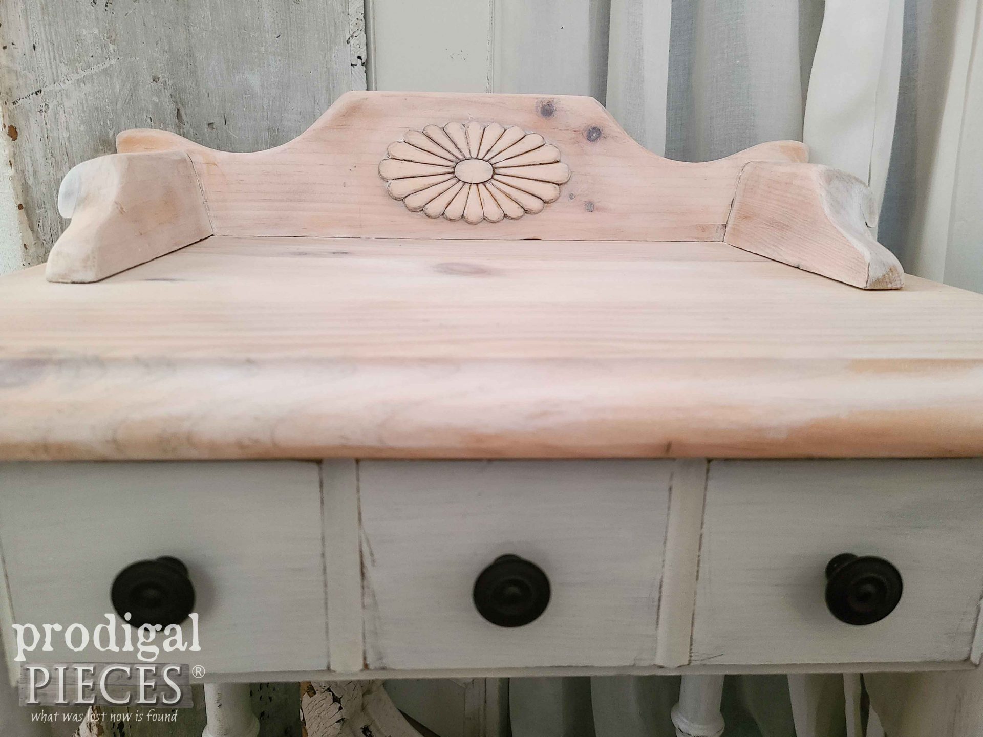 White Washed Pine Wood Wash Stand by Larissa of Prodigal Pieces | prodigalpieces.com #prodigalpieces #furniture #diy #home