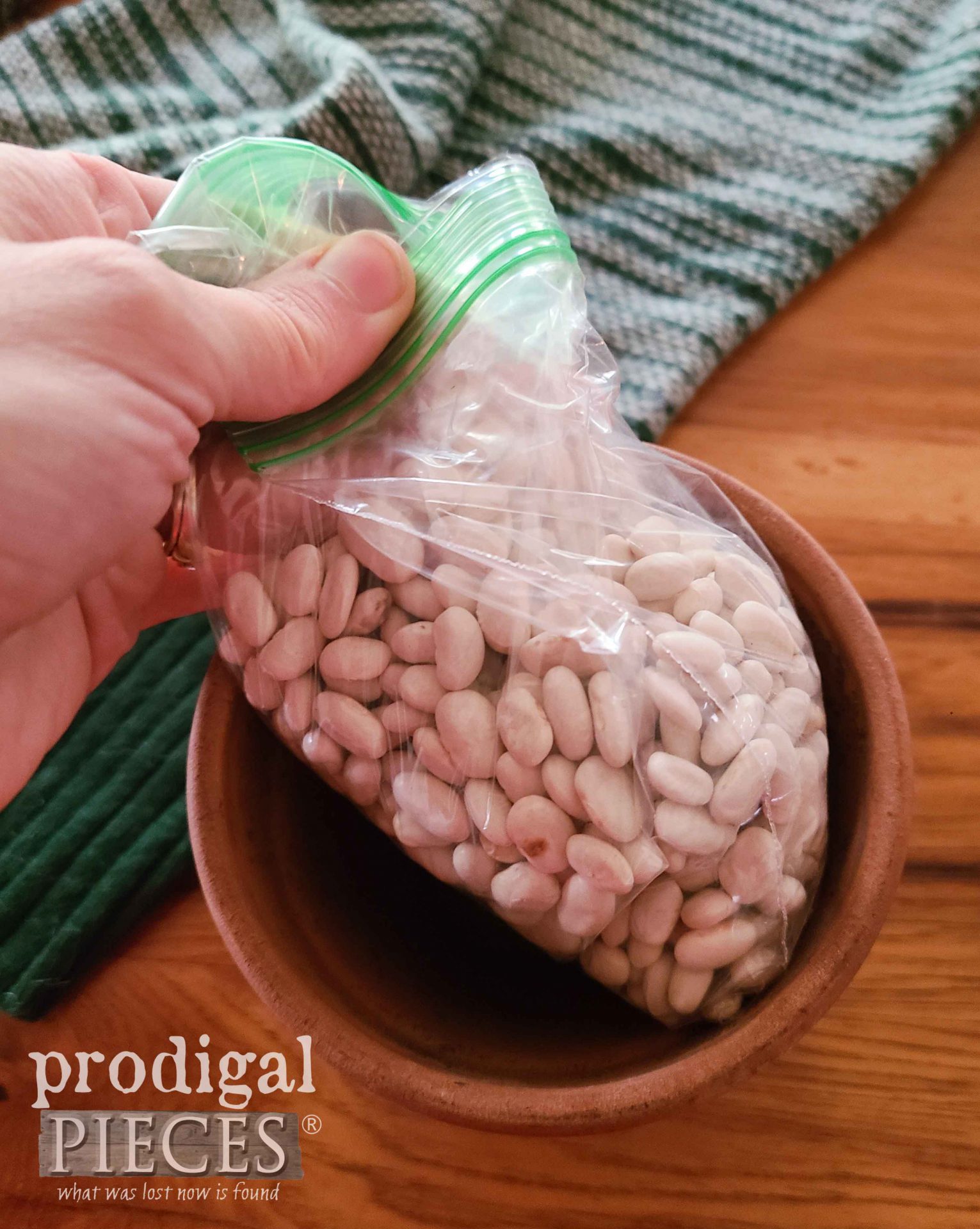 Filling Flower Pot with Bag of Beans | prodigalpieces.com