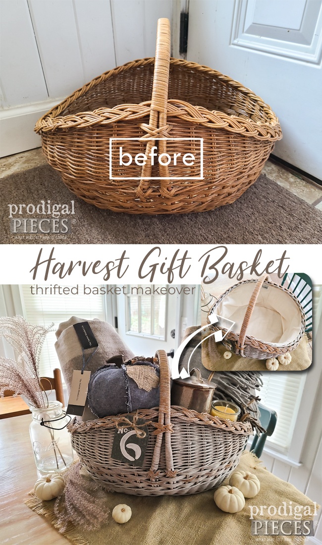Create your own diy harvest gift basket to spread smiles. See the DIY with giveaway at Prodigal Pieces | prodigalpieces.com #prodigalpieces #diy #farmhouse #harvest #home #upcycled