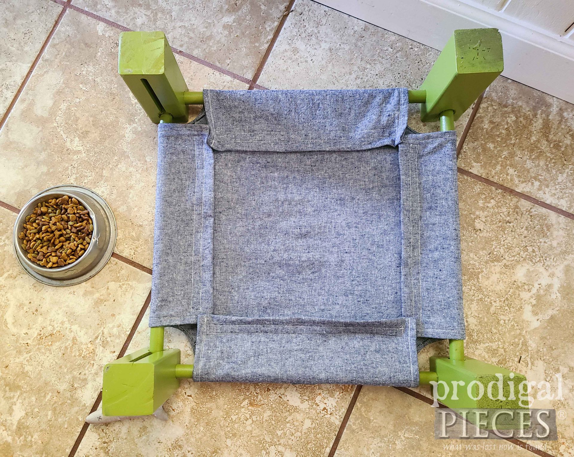 Bottom View of DIY Cat Cot with Linen Bed by Larissa of Prodigal Pieces | prodigalpieces.com #prodigalpieces #linen #bed #cat #pets #dog