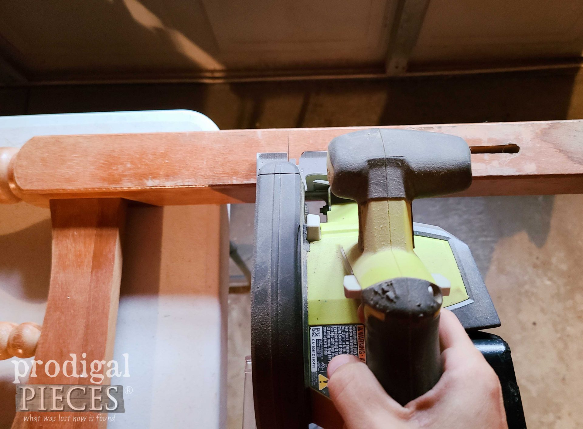 Cutting Upcycled Headboard Posts with Circular Saw | prodigalpieces.com