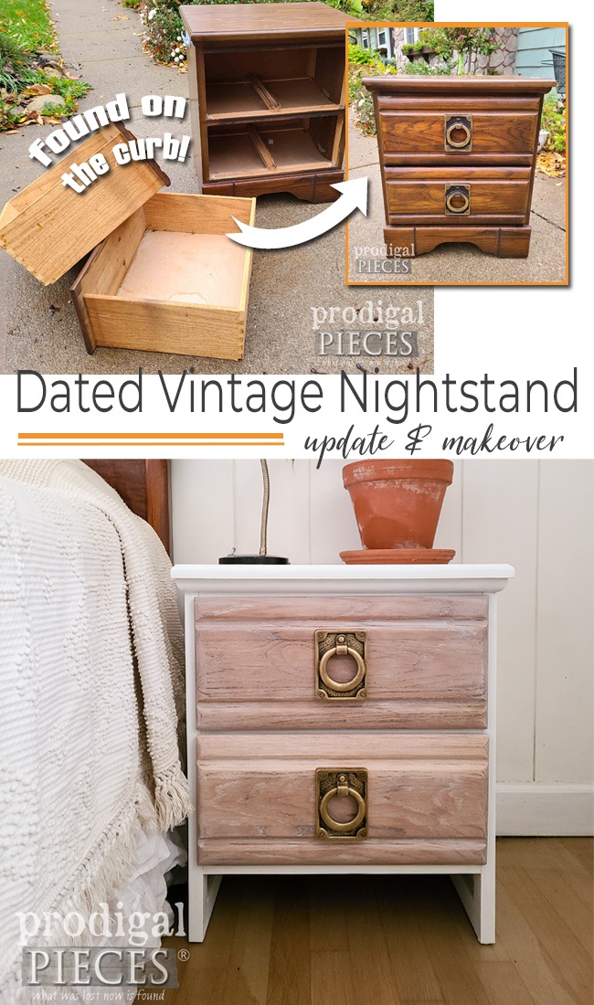 Come see this curbside find dated vintage nightstand done by Larissa of Prodigal Pieces | prodigalpieces.com #prodigalpieces #vintage #furniture #bedroom #nightstand #home #boho #modernfarmhouse