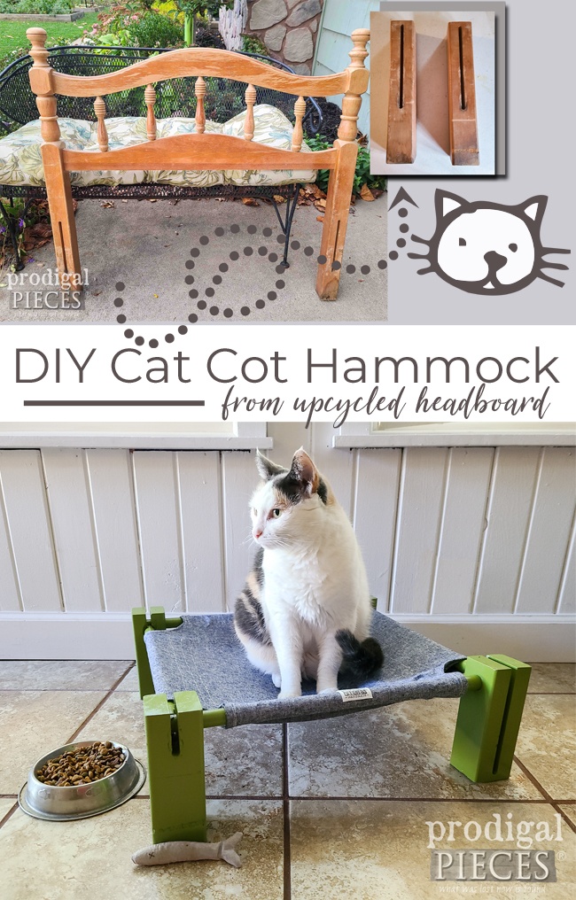 From trashed headboard to DIY Cat Cot Hammock | Tutorial by Larissa of Prodigal Pieces | prodigalpieces.com #prodigalpieces #diy #handmade #cats #cat #pets #dog