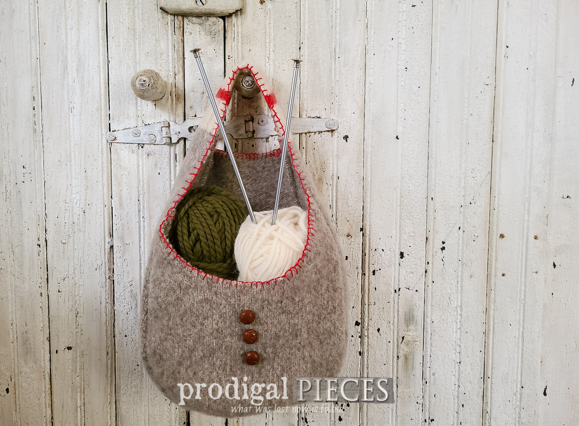 Featured Felted Wool Hanging Basket from Wool Dress by Larissa of Prodigal Pieces | prodigalpieces.com #prodigalpieces #diy #felted #wool #storage #style #purse #fashion