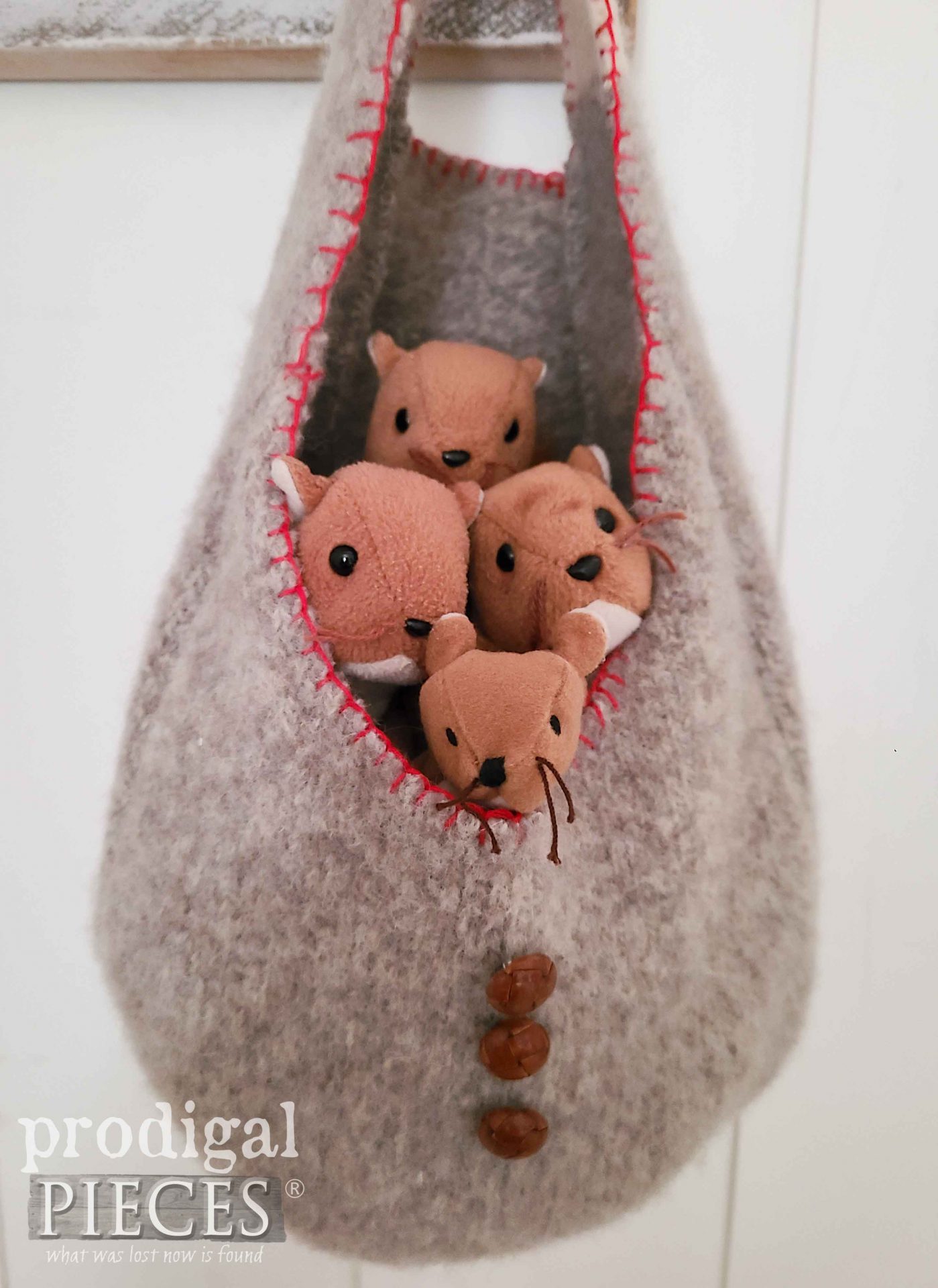 Toy Squirrels in Hanging Basket | prodigalpieces.com #prodigalpieces #toys
