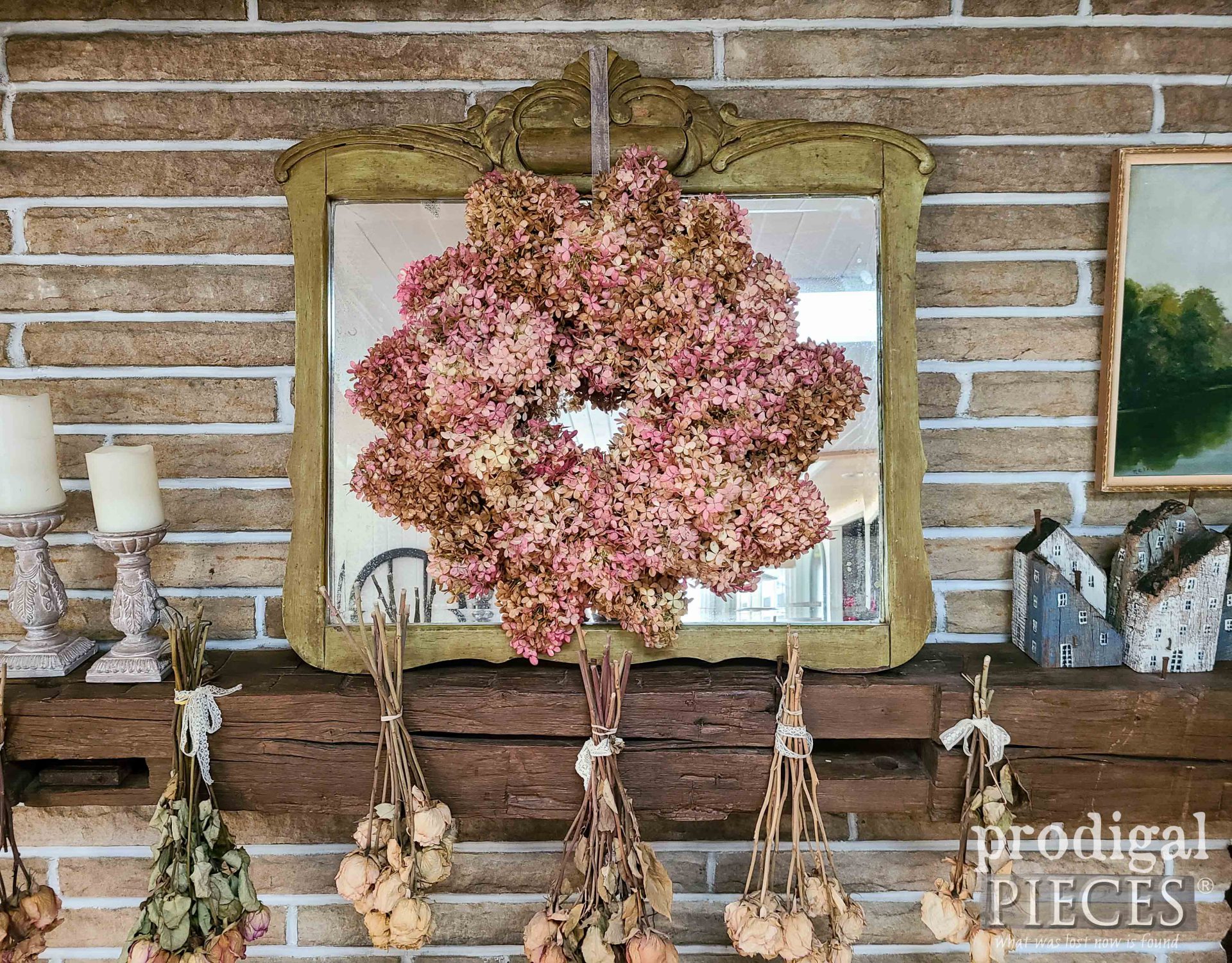DIY Limlight Hydrangea Wreath for Autumn Fireplace Mantel by Larissa of Prodigal Pieces | prodigalpieces.com #prodigalpieces #fall #autumn #diy #home