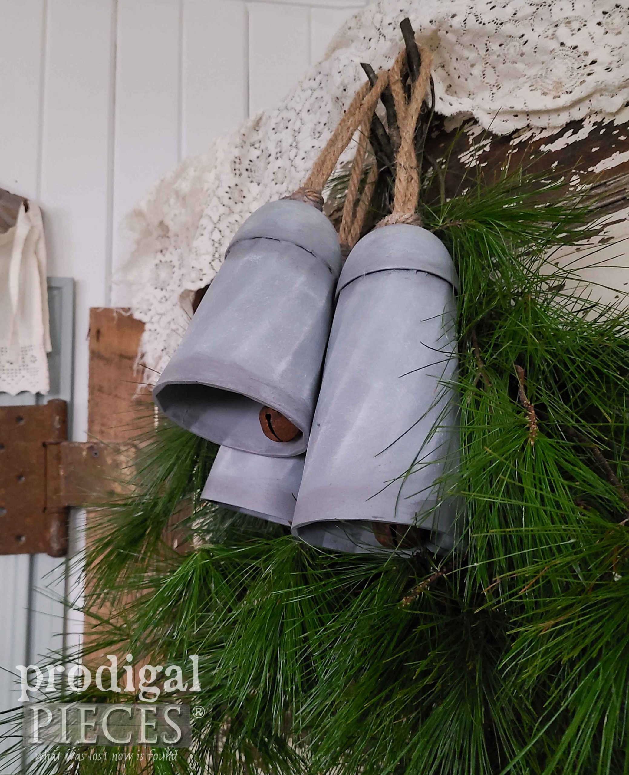 Farmhouse Christmas Bells | DIY Faux Zinc Tutorial by Larissa of Prodigal Pieces | prodigalpieces.com #prodigalpieces #crafts #diy #christmas