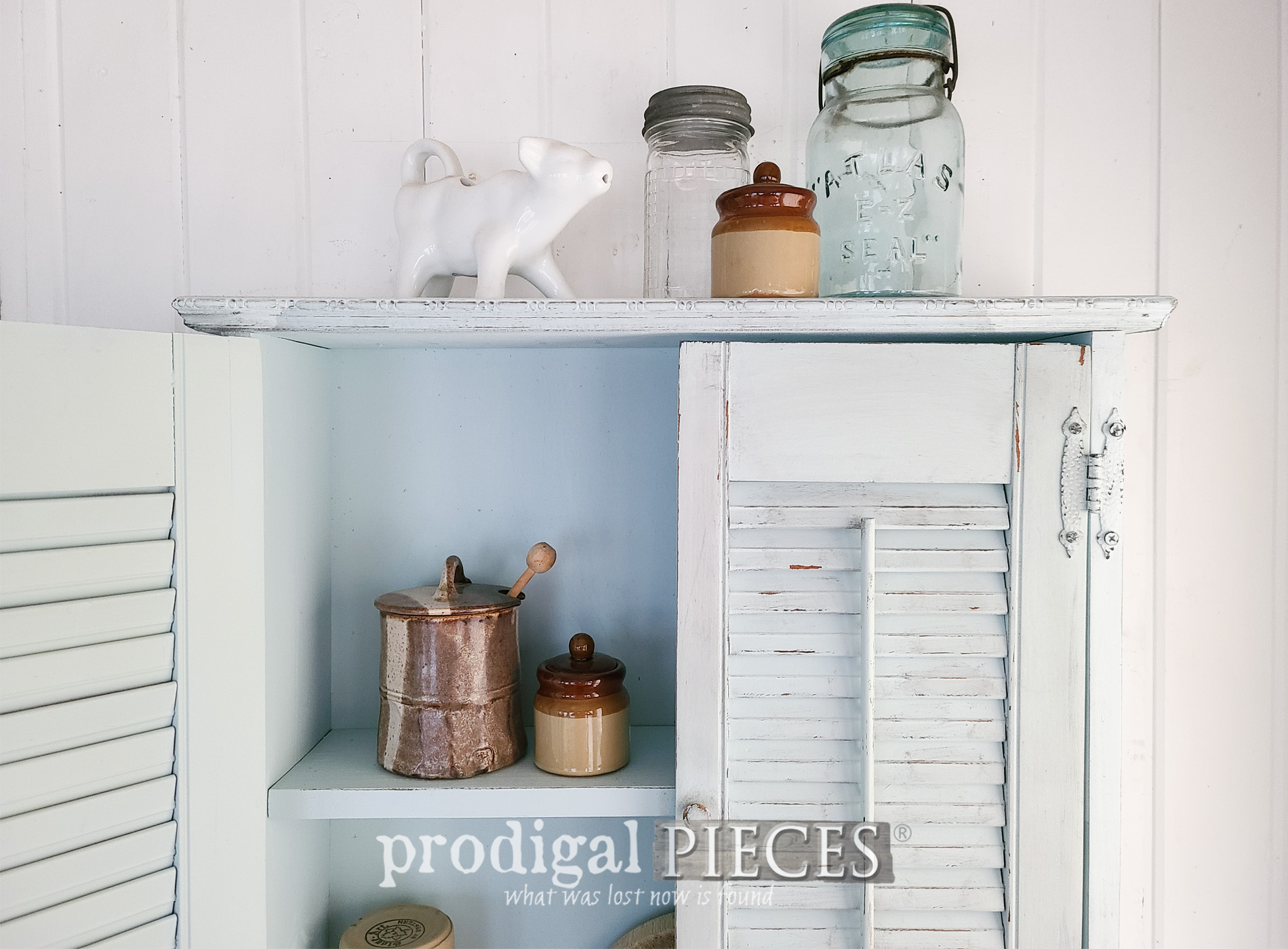 Featured Upcycled Shutters Built into a Wall Cabinet with Tutorial by Larissa of Prodigal Pieces | prodigalpieces.com #prodigalpieces #farmhouse #diy #woodworking #home #homedecor #upcycled #reclaimed