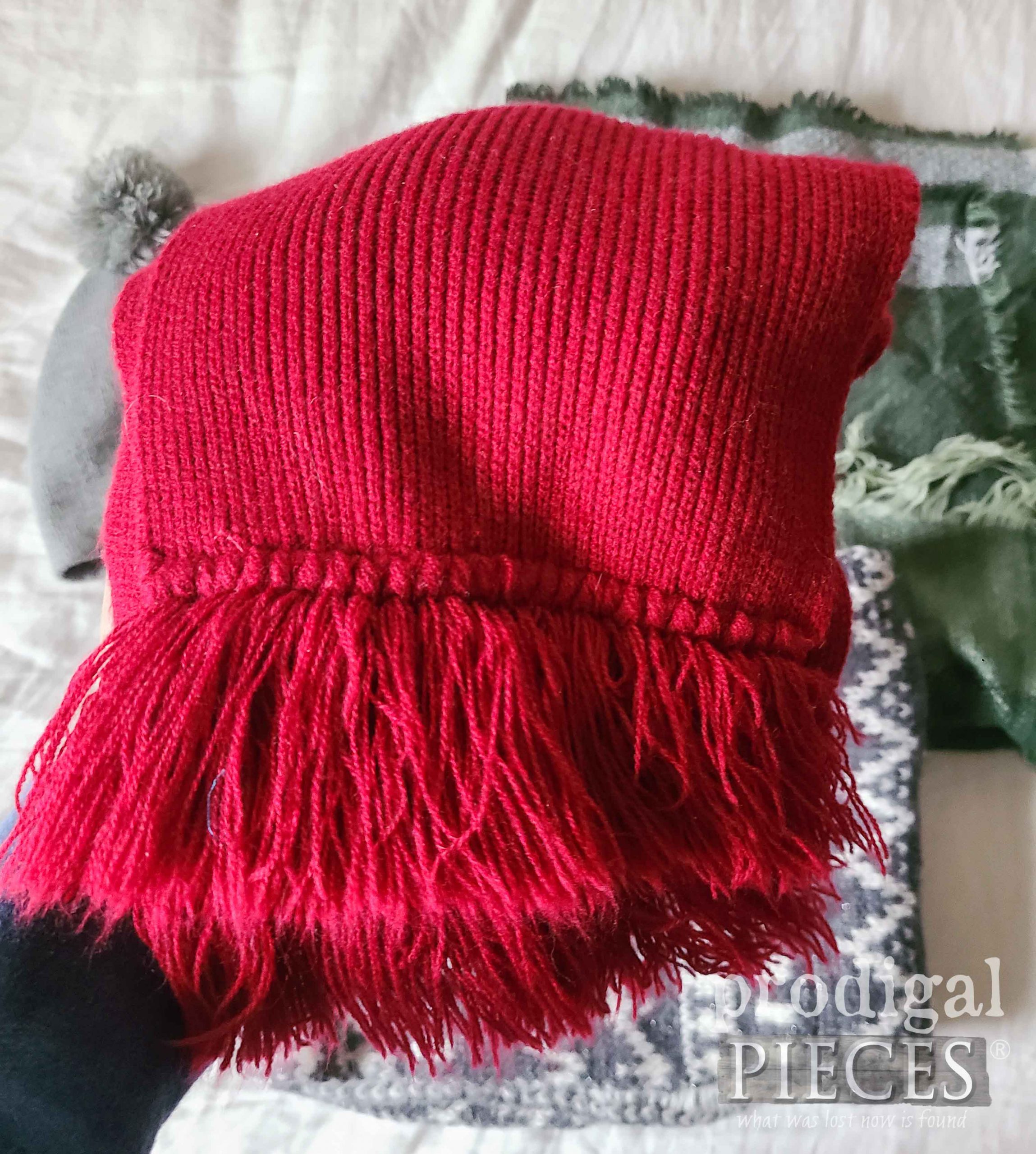 Knit Red Scarf Before | prodigalpieces.com