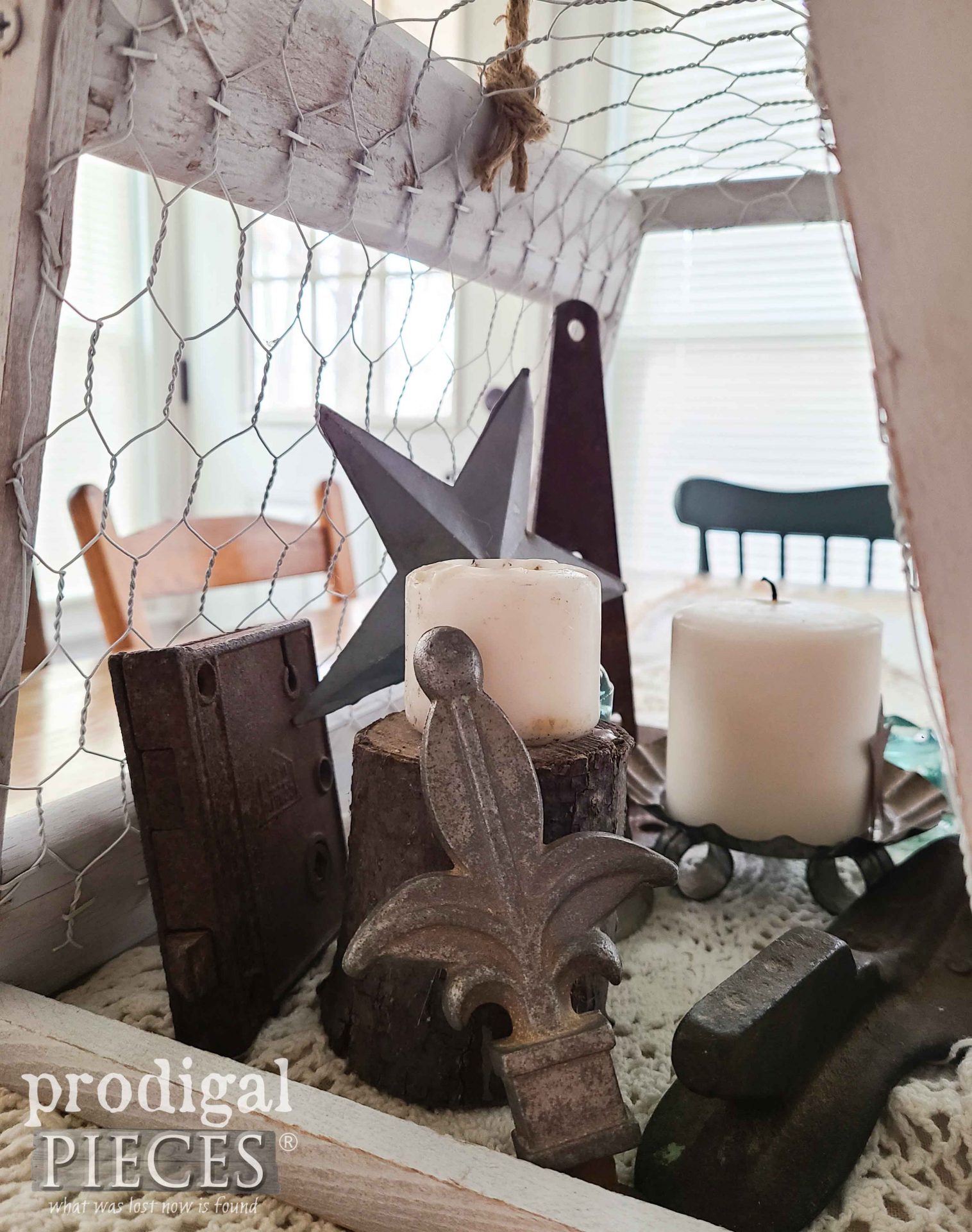 Rusty Bits and Baubles in Farmhouse Cloche by Larissa of Prodigal Pieces | prodigalpieces.com #prodigalpieces #farmhouse #upcycled