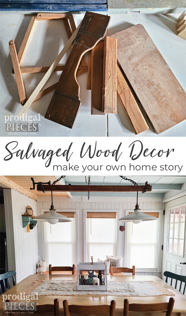 You can create your own home story with salvaged wood decor. Get out and DIY! by Larissa of Prodigal Pieces | prodigalpieces.com #prodigalpieces #farmhouse #upcyled #reclaimed