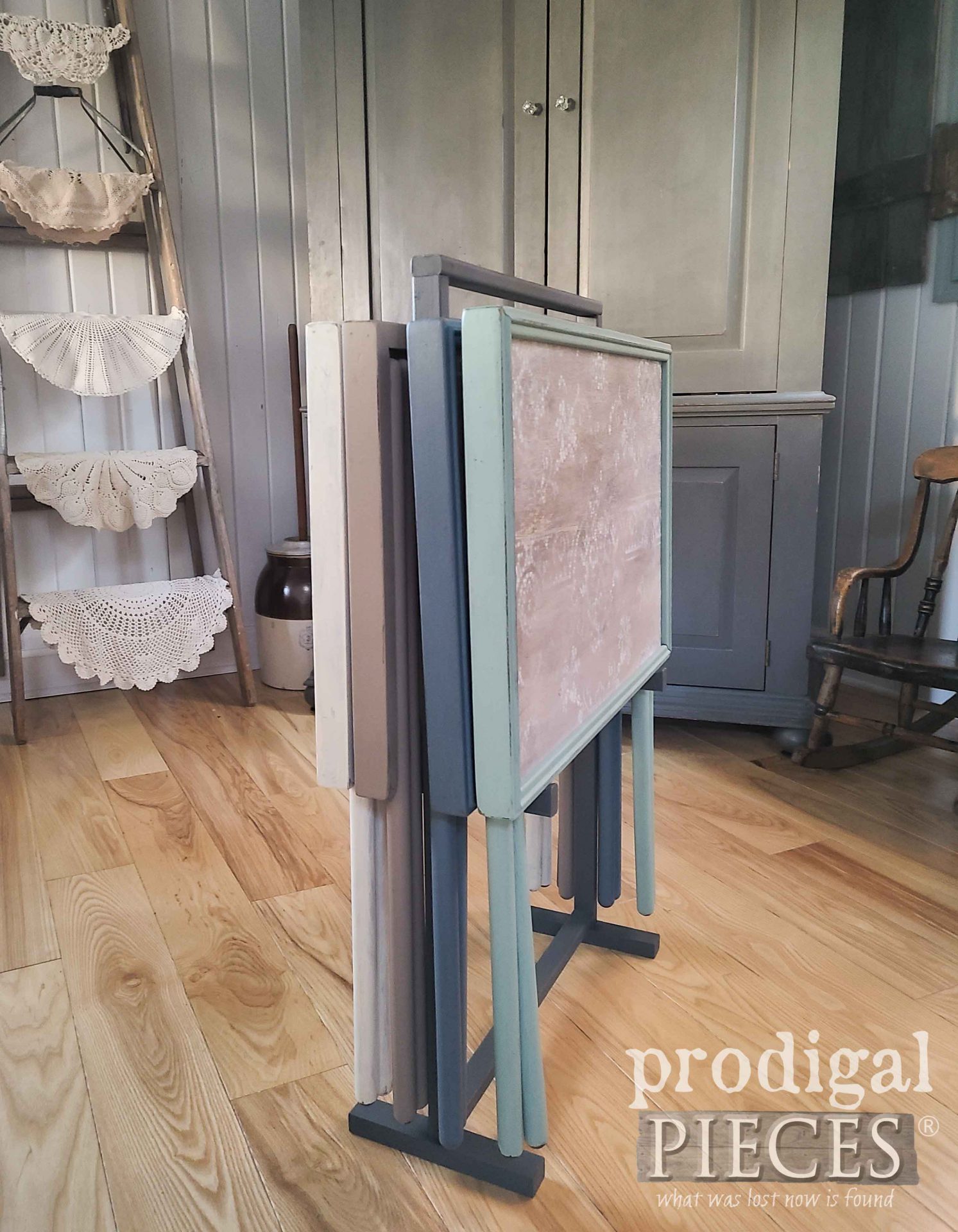 Stacked on Stand Vintage TV Trays by Larissa of Prodigal Pieces | prodigalpieces.com #prodigalpieces #vintage #furniture #tv #farmhouse