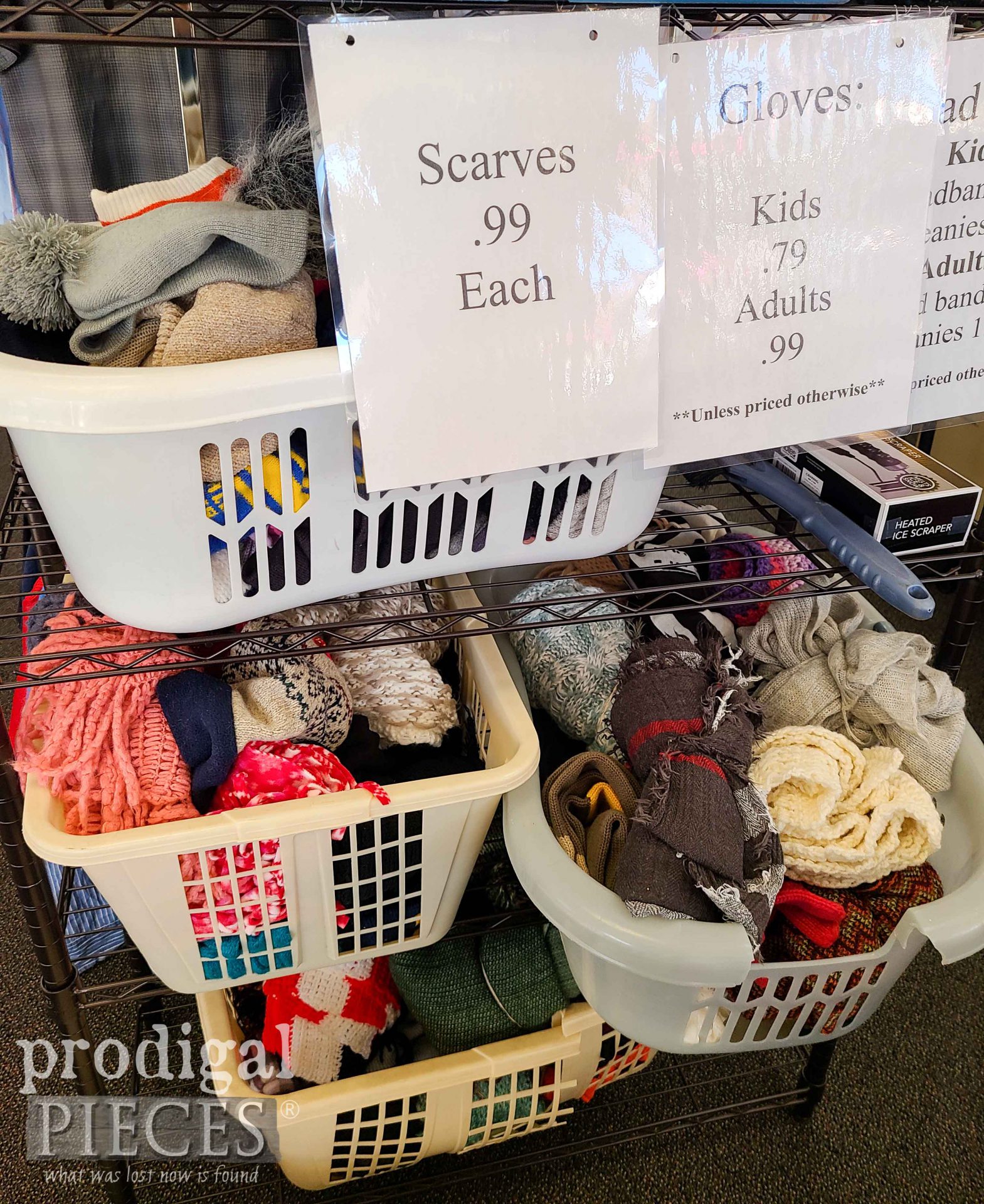 Thrift Store Bins of Scarves, Hats, & Gloves | prodigalpieces.com