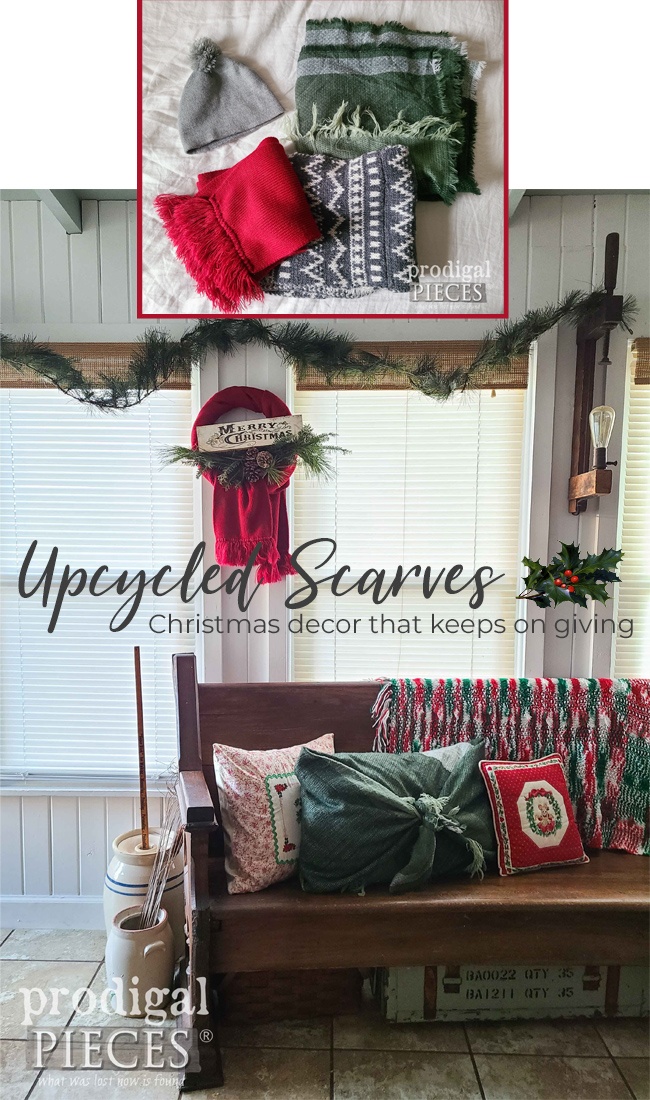 Create your own decor using upcycled scarves and hats. Then, gift them! See the DIY at Prodigal Pieces | prodigalpieces.com #prodigalpieces #christmas #diy #refashion #upcycle #homedecor