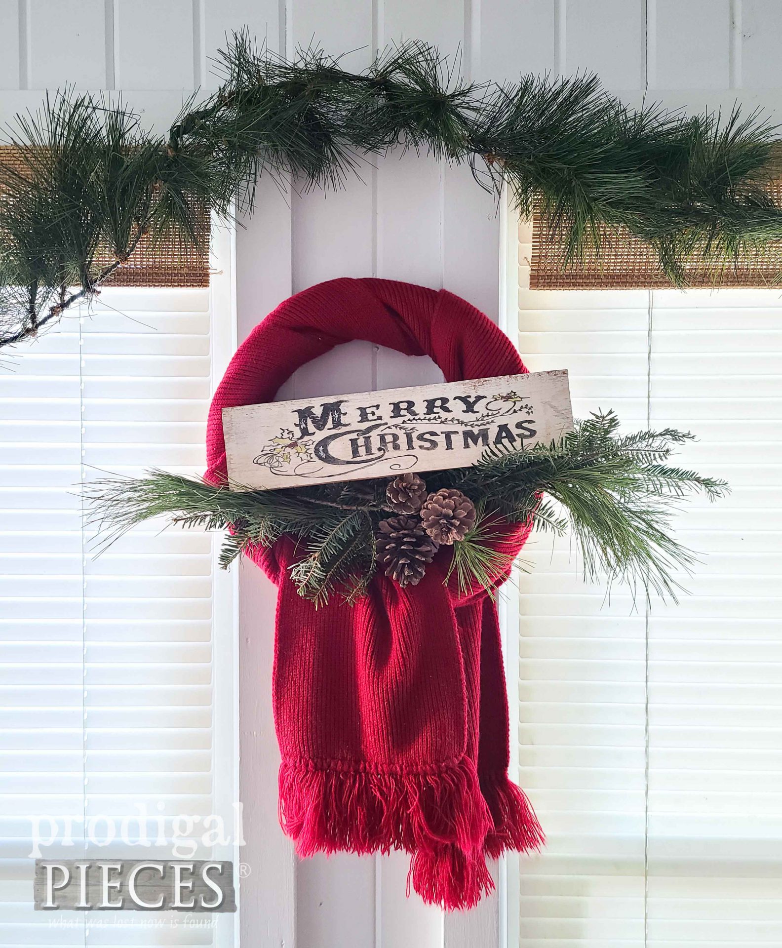 Upcycled Scarves Refashioned into a Wreath by Larissa of Prodigal Pieces | prodigalpieces.com #prodigalpieces #wreath #holiday #christmas #diy