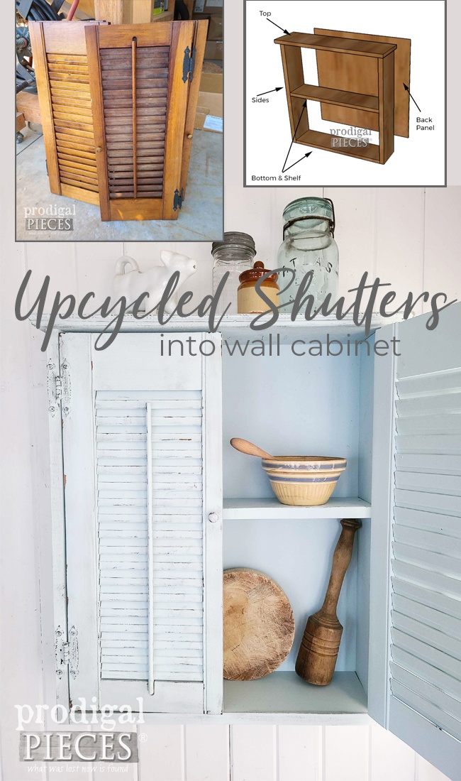 Grab those thrifted window shutters and turn them into an upcycled shutters wall cabinet with plans by Larissa of Prodigal Pieces | prodigalpieces.com #prodigalpieces #handmade #farmhouse #cottage #home #diy #woodworking