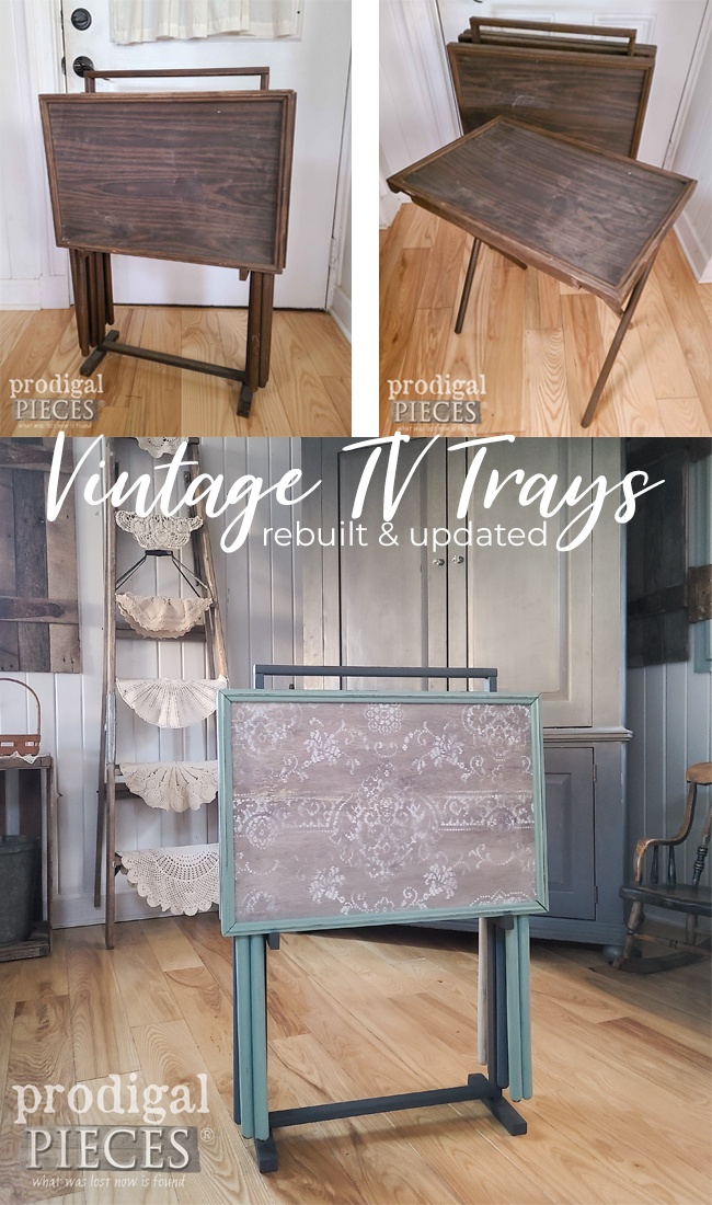 A thrifted pair of vintage TV trays with stand are prime for a rebuid and makeover. Come see at Prodigal Pieces | prodigalpieces.com #prodigalpieces #vintage #furniture #diy