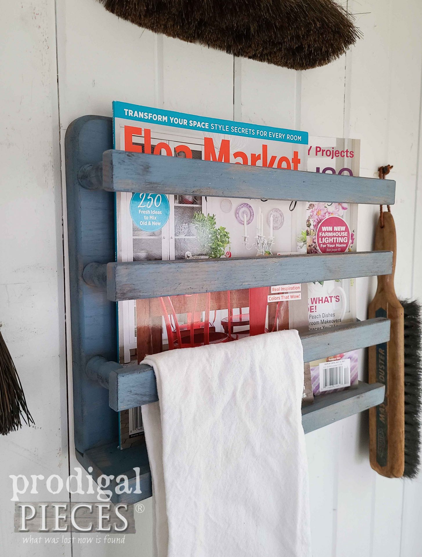 Distressed Blue Wall Pocket for Thrifty Farmhouse Makeovers by Larissa of Prodigal Pieces | prodigalpieces.com #prodigalpieces #blue #cottage #storage #diy