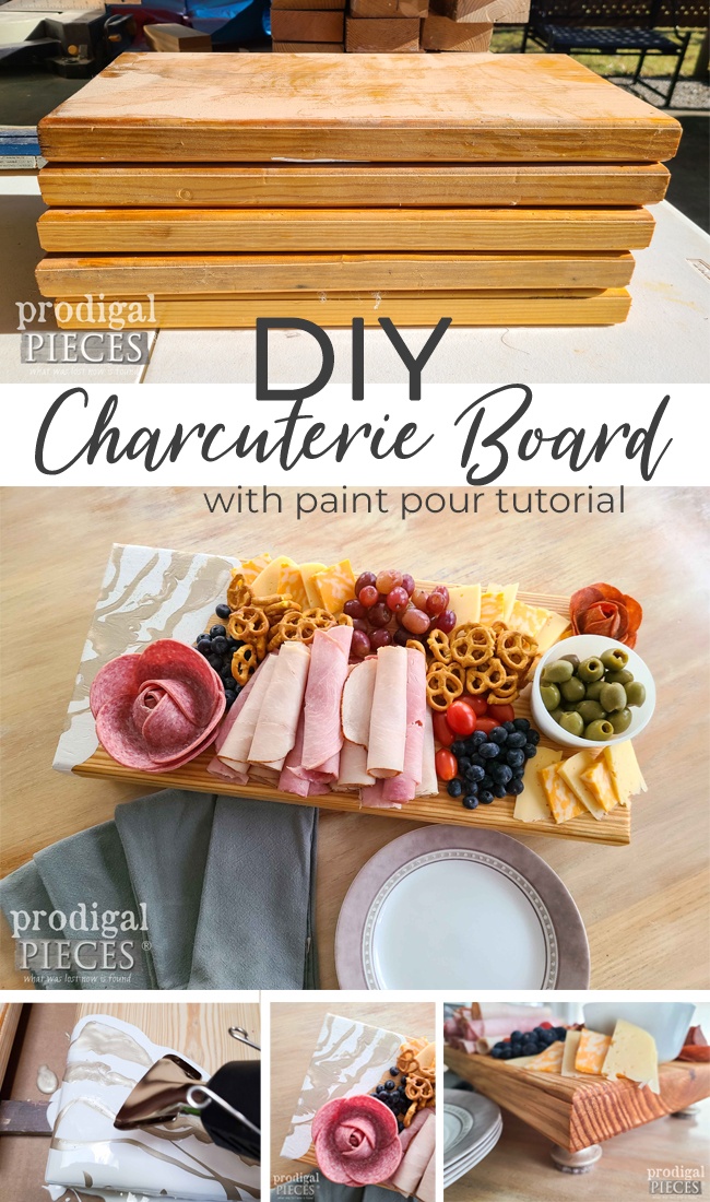 Serve up in style and please your guests with this DIY Paint Pour Charcuterie Board from Reclaimed Wood by Larissa of Prodigal Pieces | prodigalpieces.com #prodigalpieces #woodworking #diy #food #yummy #holiday #entertaining