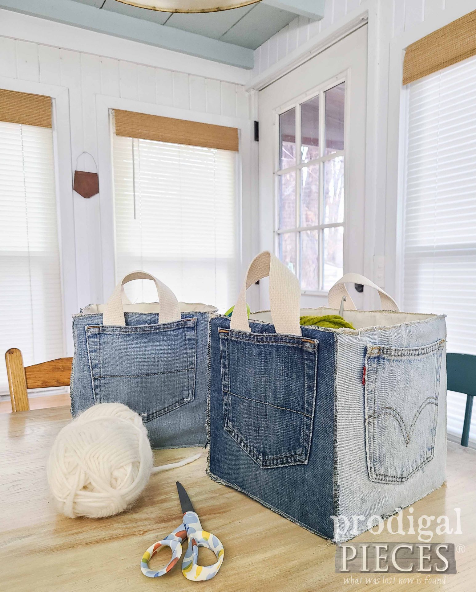 DIY Refashioned Blue Jean Bucket for Storage by Larissa of Prodigal Pieces | prodigalpieces.com #prodigalpieces #handmade #refashion #upcycled #jeans