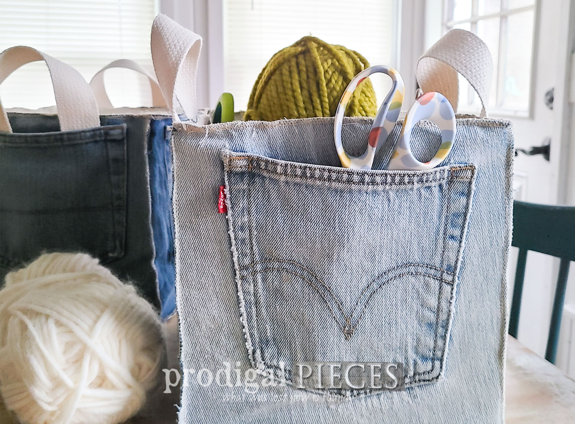 Featured Upcycled Jean Storage Bucket with Tutorial by Larissa of Prodigal Pieces | prodigalpieces.com #prodigalpieces #refashion #upcycle #diy #upcycled