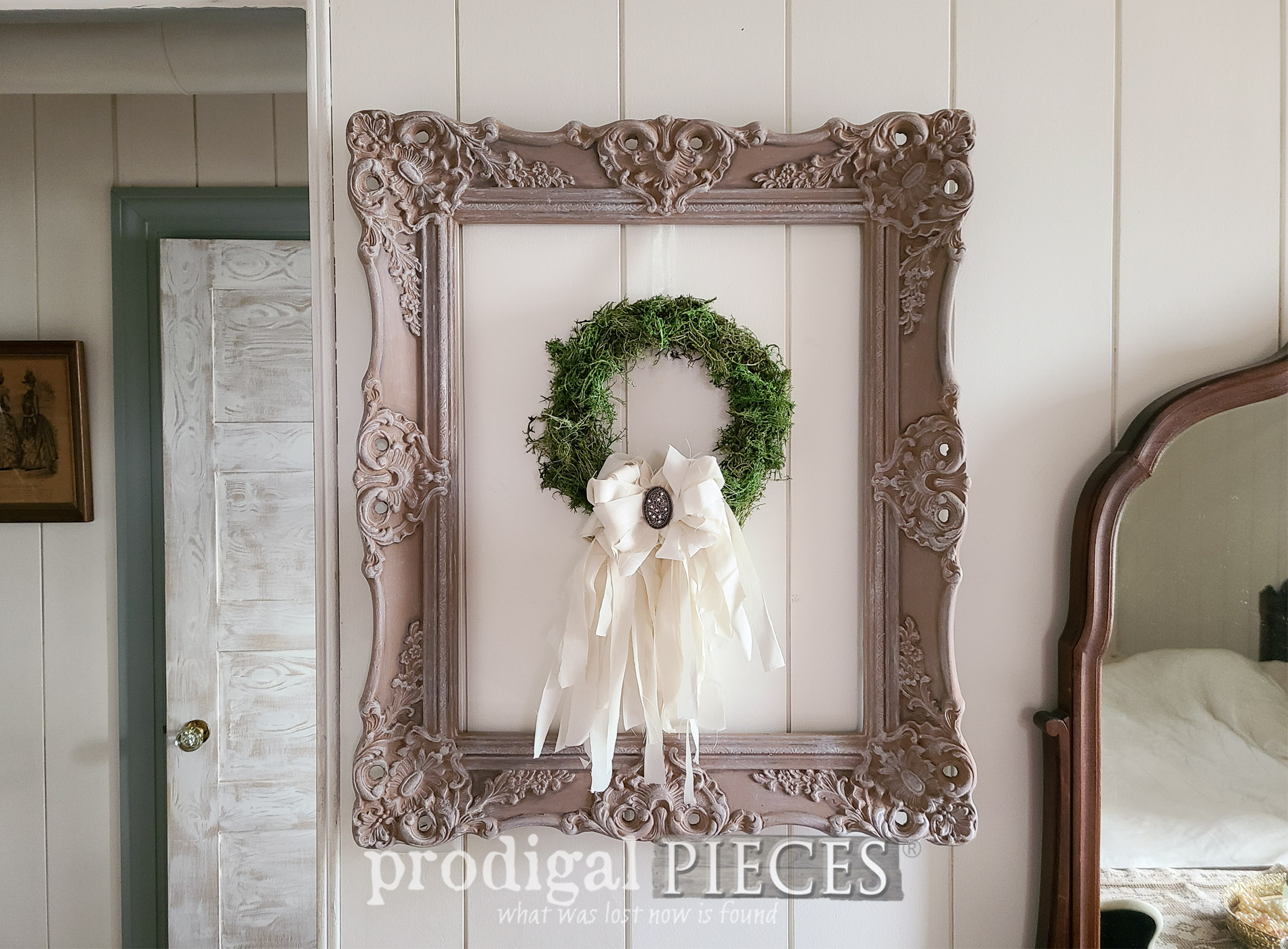 Featured Upcycled Ornate Frame with DIY Moss Wreath by Larissa of Prodigal Pieces | prodigalpieces.com #prodigalpieces