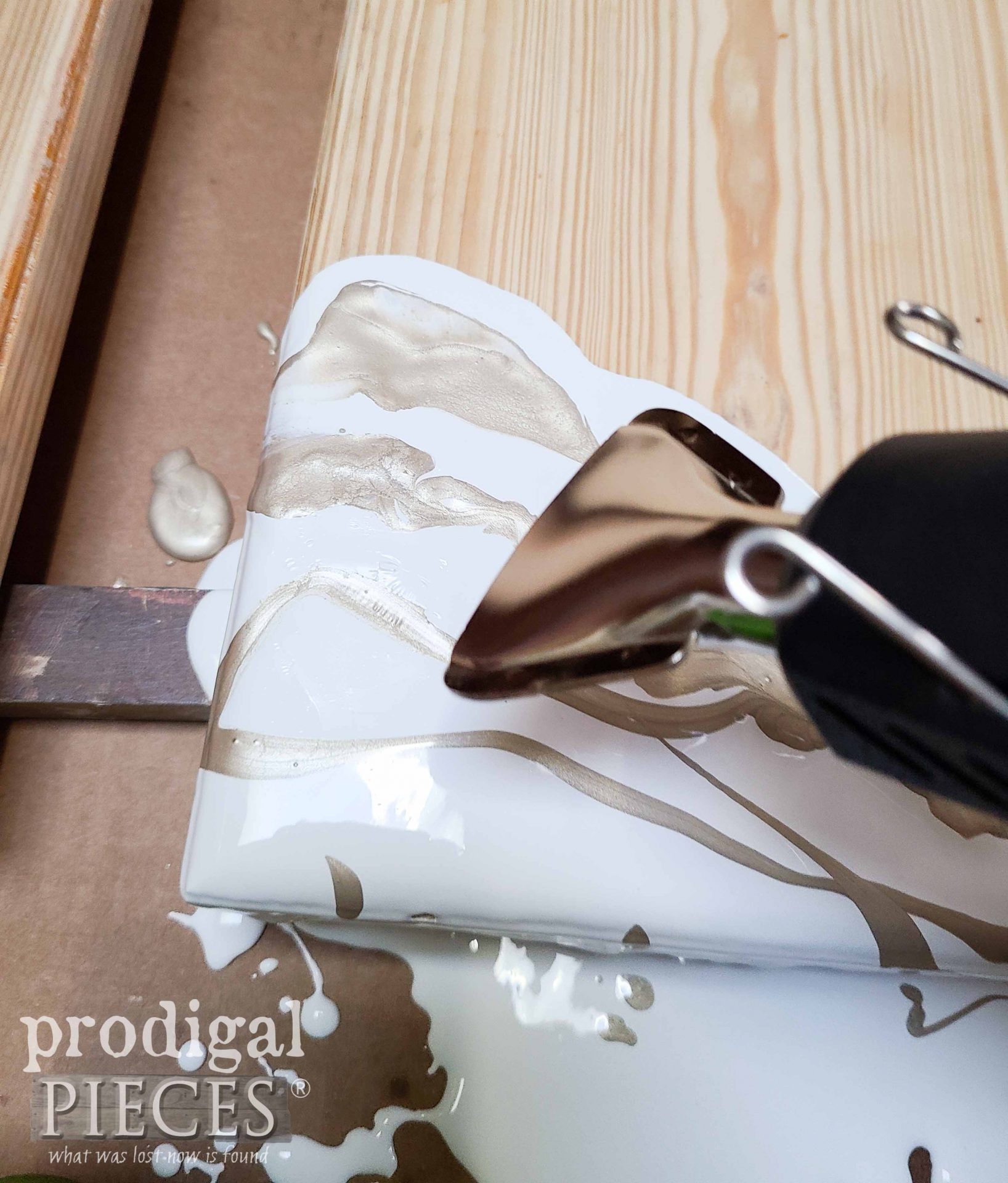 Wagner Heat Gun for DIY Paint Pour Charcuterie Board by Larissa | prodigalpieces.com #prodigalpieces