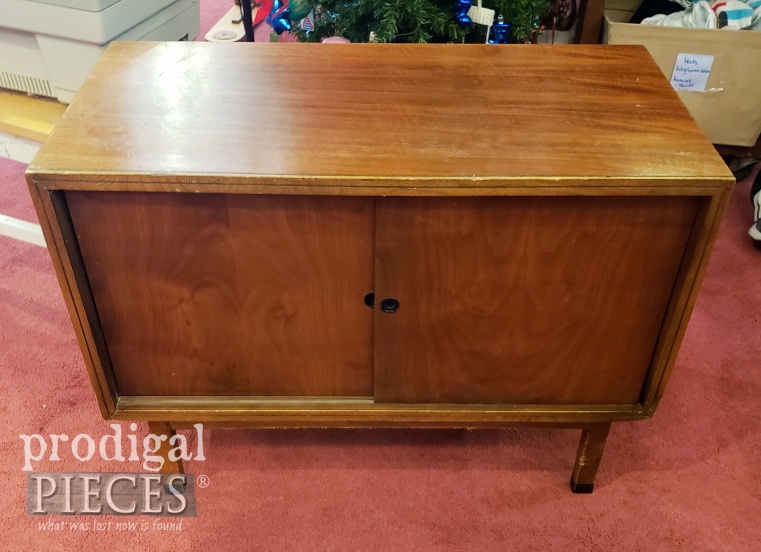 Vintage Lane Entertainment Stand Before Makeover by Larissa of Prodigal Pieces | prodigalpieces.com #prodigalpieces