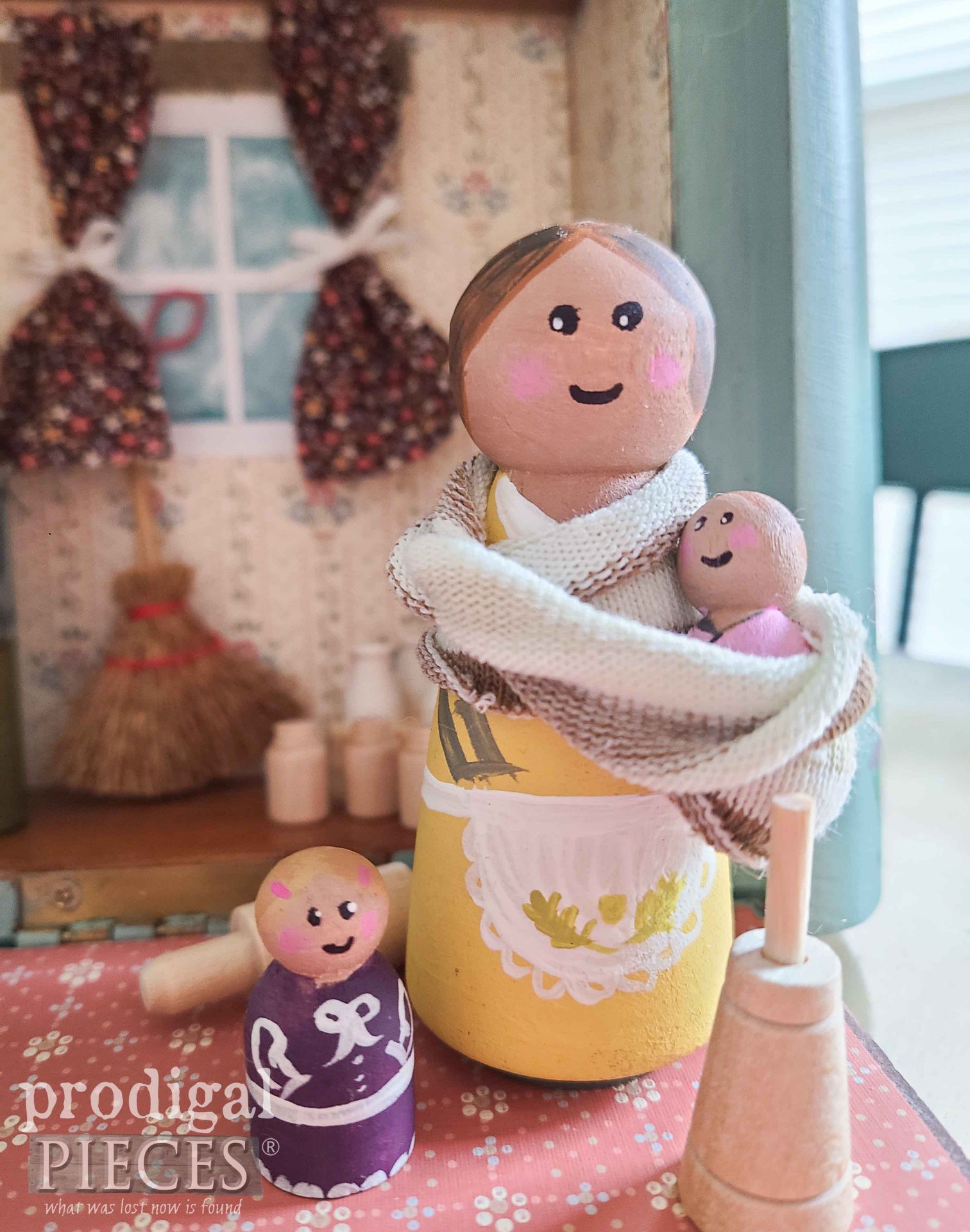 Mama Peg Doll with Baby Papoose by Larissa of Prodigal Pieces | prodigalpieces.com #prodigalpieces #handmade #toys #giftidea #dolls