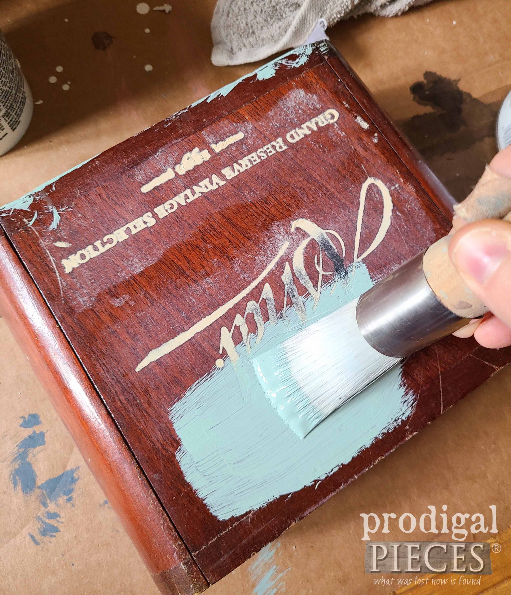 Painting Upcycled Cigar Box Blue | prodigalpieces.com #prodigalpieces