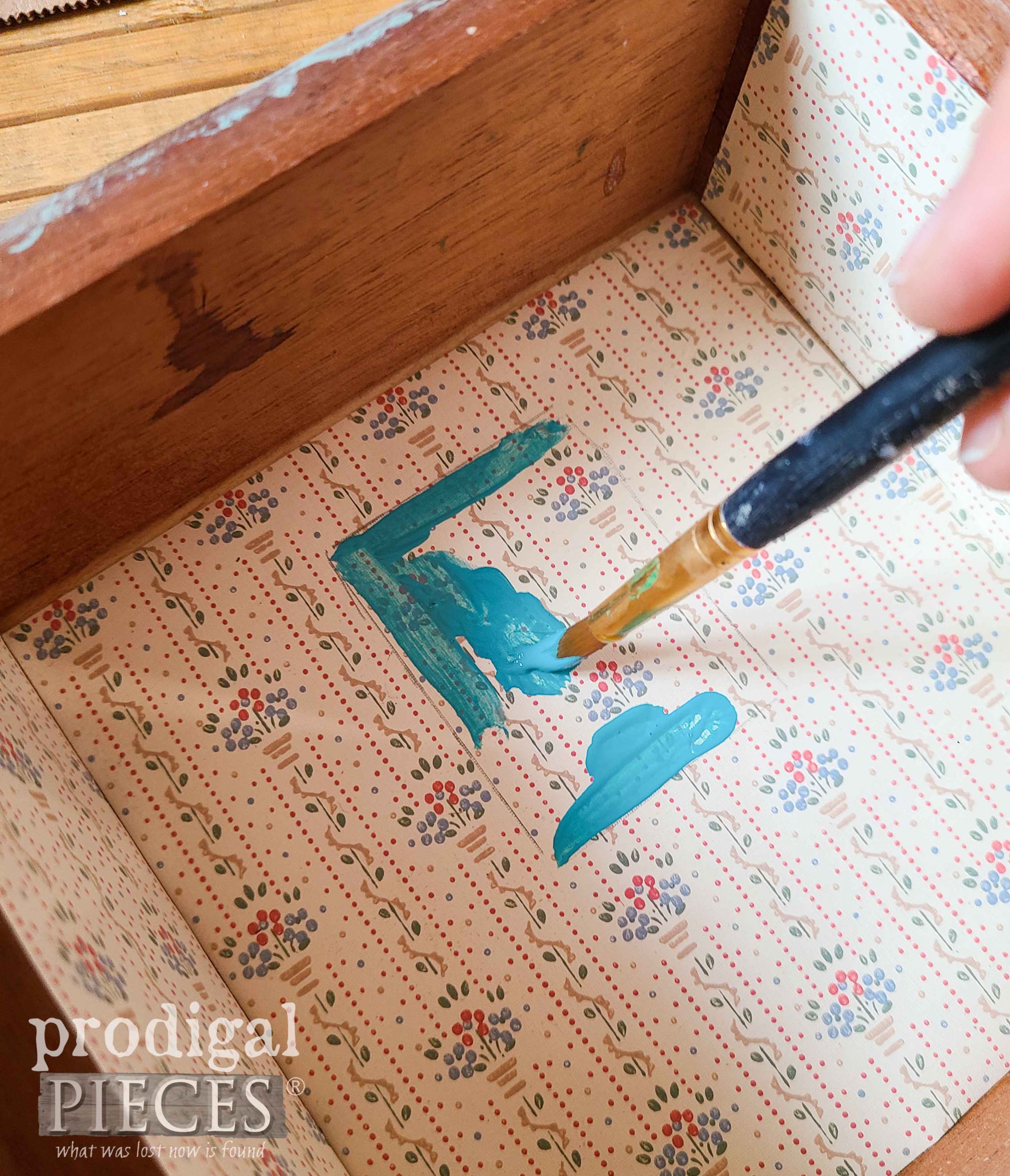 Painting Inside Travel Dollhouse from Upcycled Cigar Box | prodigalpieces.com #prodigalpieces 