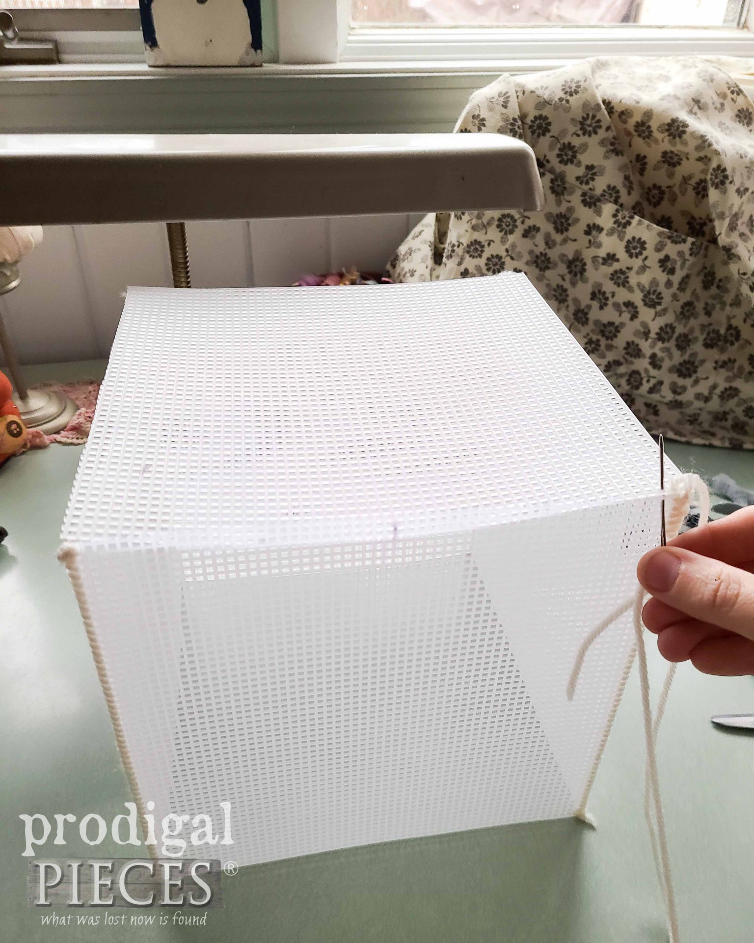Plastic Canvas Cube for Upcycled Storage Bucket | prodigalpieces.com