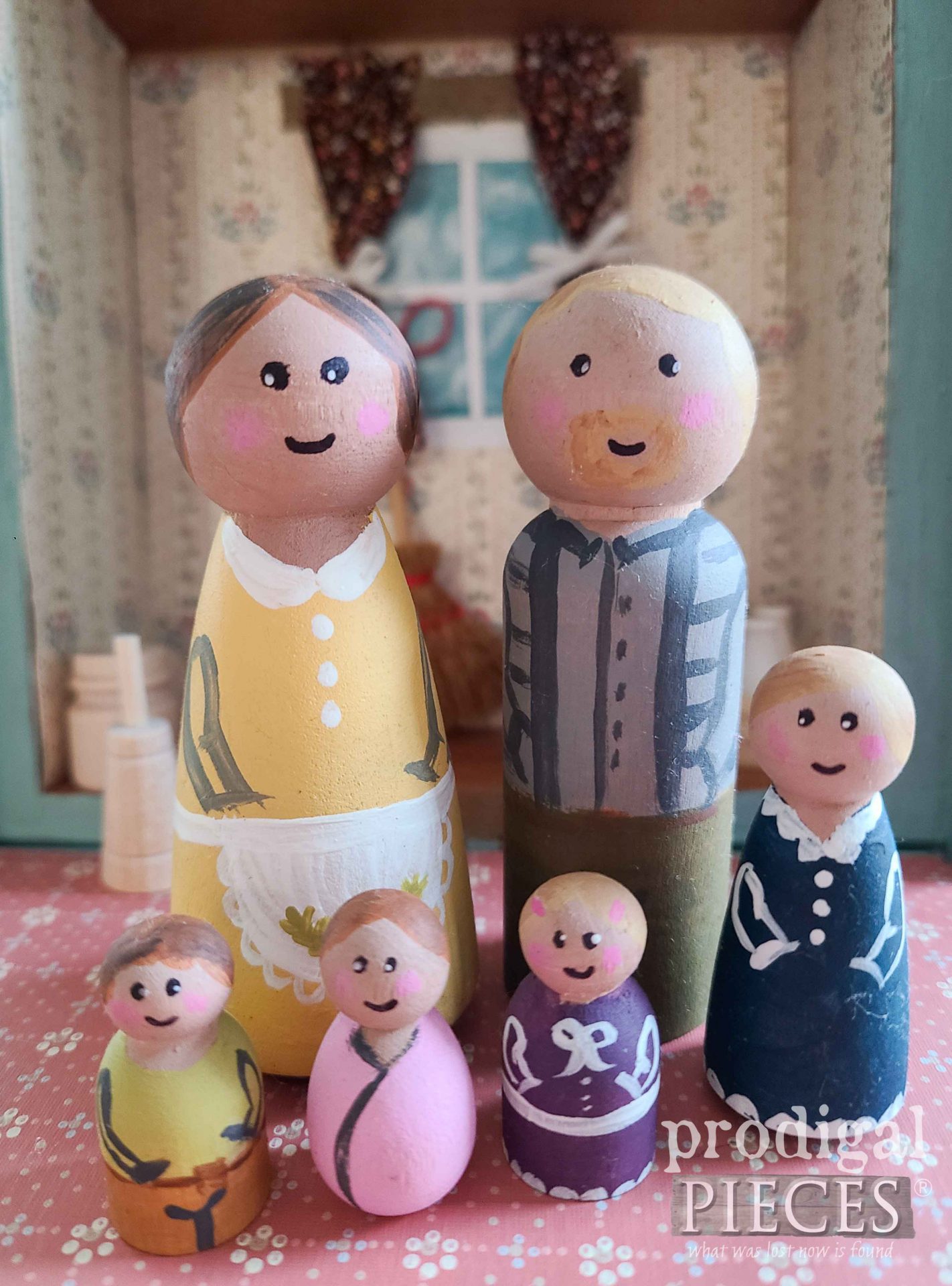 Hand-Painted Prairie Dollhouse Peg Doll Family by Larissa of Prodigal Pieces | prodigalpieces.com #prodigalpieces #handmade #doll #toys #kids