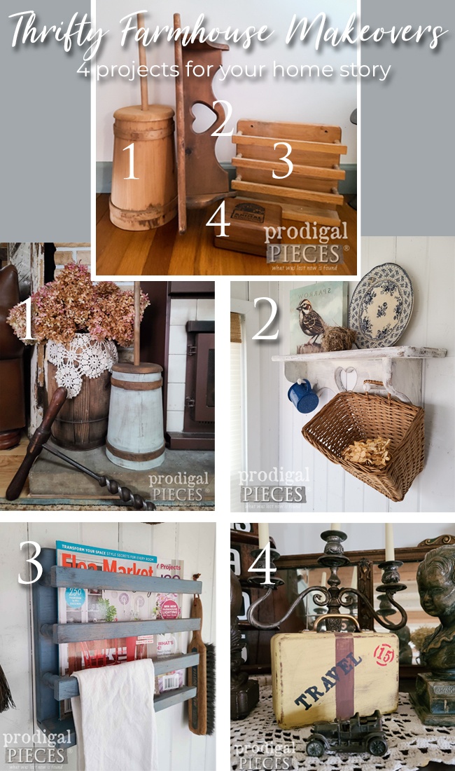 Which is your favorite? 4 for 1 ~ Thrifty Farmhouse Makeovers from Vintage Finds by Larissa of Prodigal Pieces | prodigalpieces.com #prodigalpieces #farmhouse #diy #home