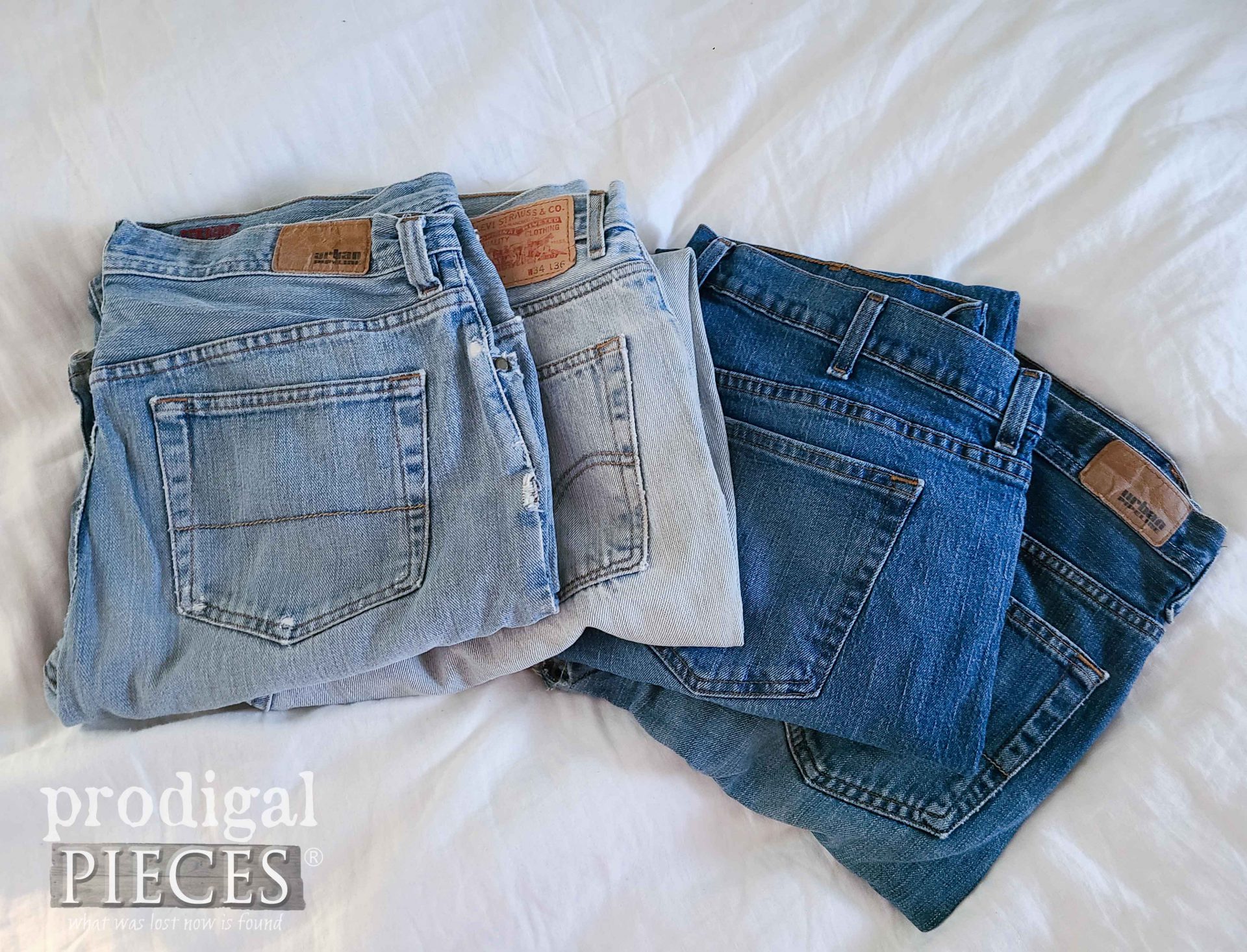 Worn Blue Jeans Before Upcycle Refashion | prodigalpieces.com #prodigalpieces