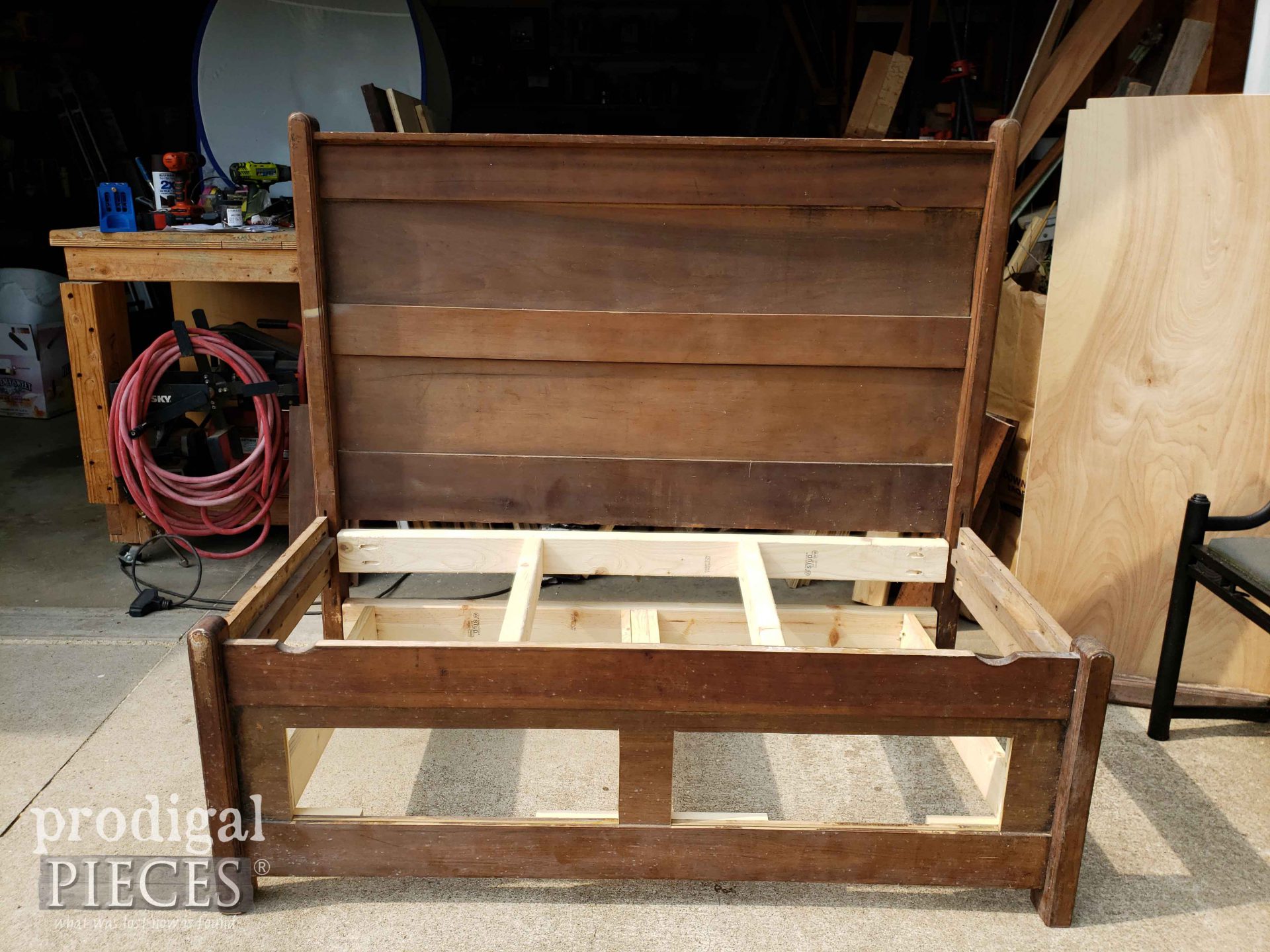 Built-In Bench from Antique Bed | DIY Floating Floor | prodigalpieces.com