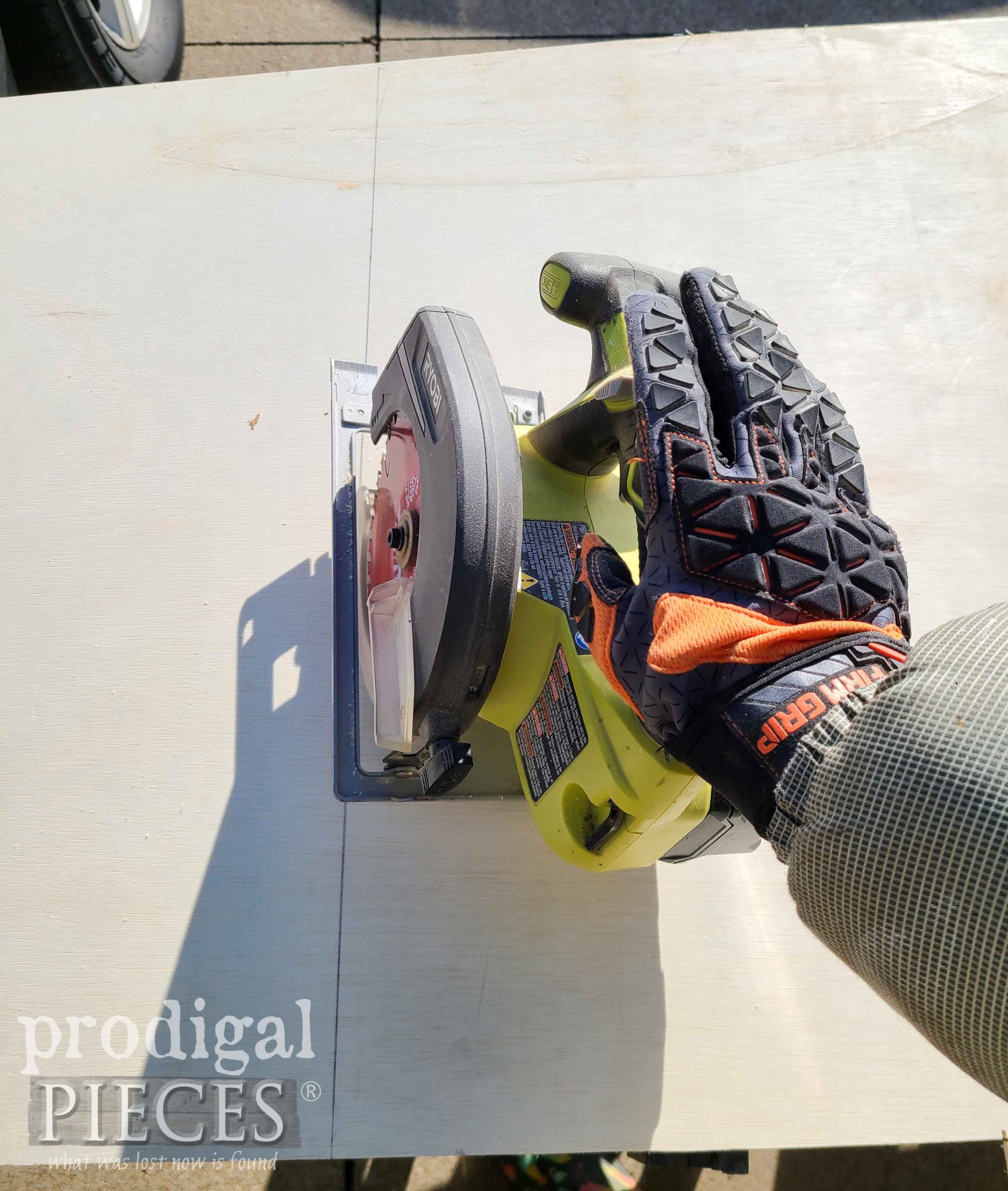 Circular Saw Cutting Cabinet Back | prodigalpieces.com #prodigalpieces