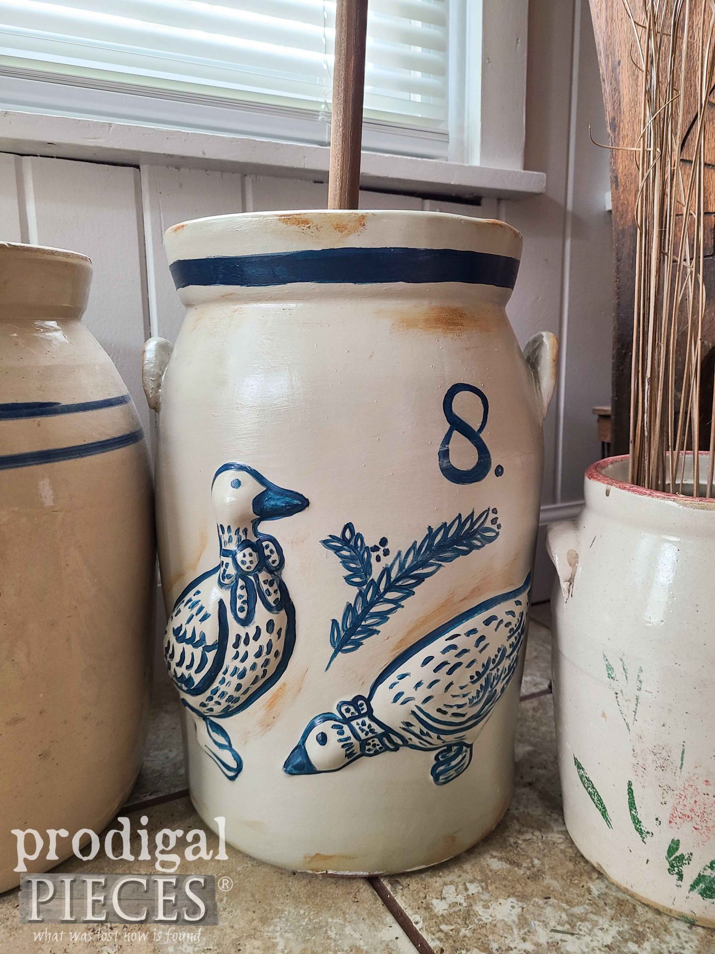 Cobalt Blue Ceramic Crock Butter Churn | How to Paint Ceramic by Larissa of Prodigal Pieces | prodigalpieces.com #prodigalpieces #howto #crafts #farmhouse